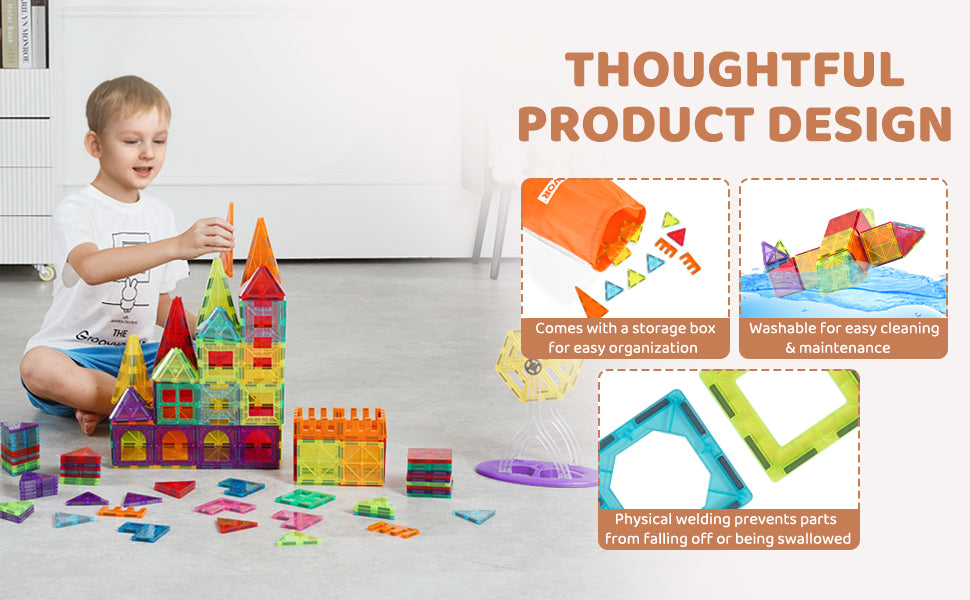 180PCS Magnetic Building Tiles Set with Storage Bag for Kids