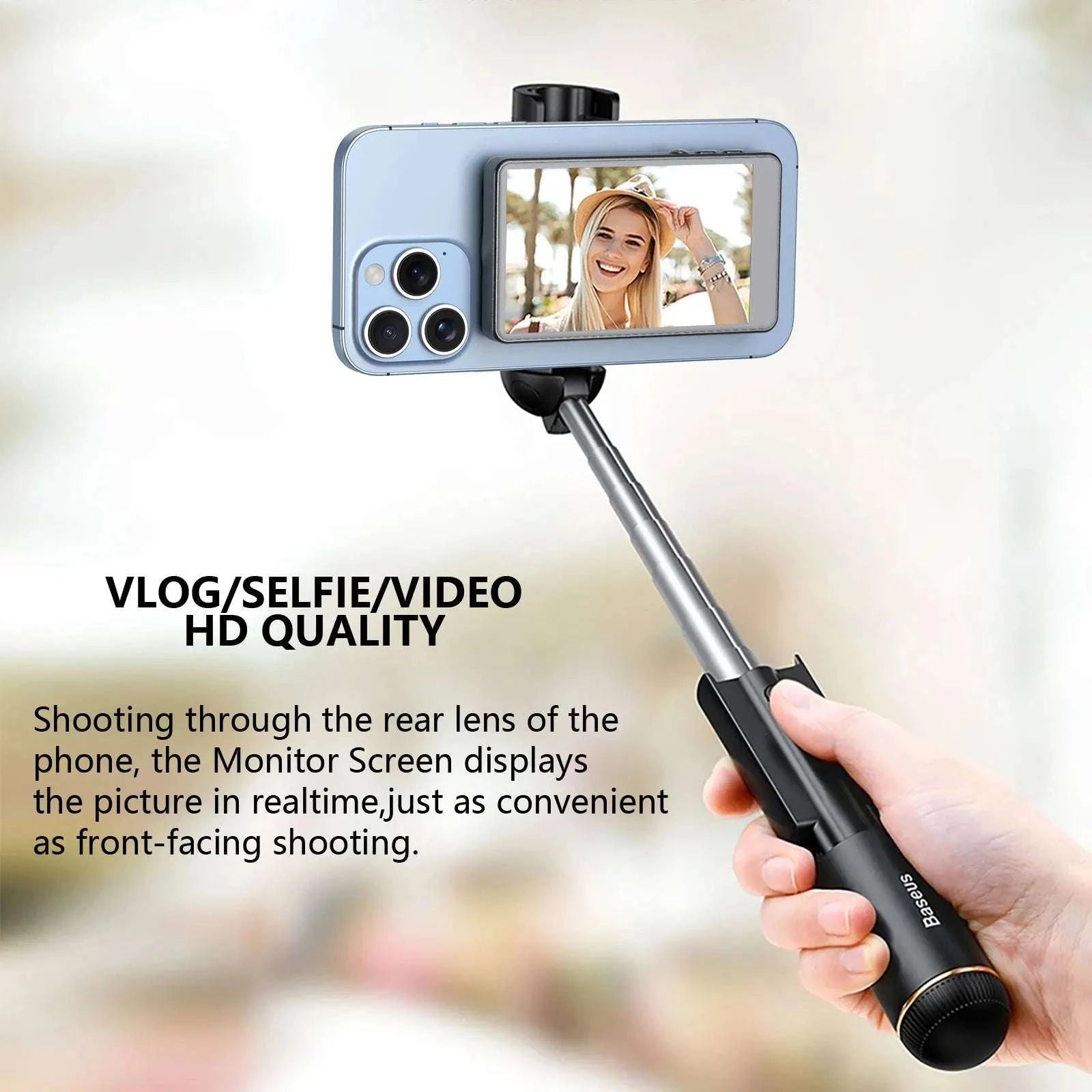 Magnetic Vlog Selfie Monitor for Phone with 4" Wireless Screen-Dark Grey / United States