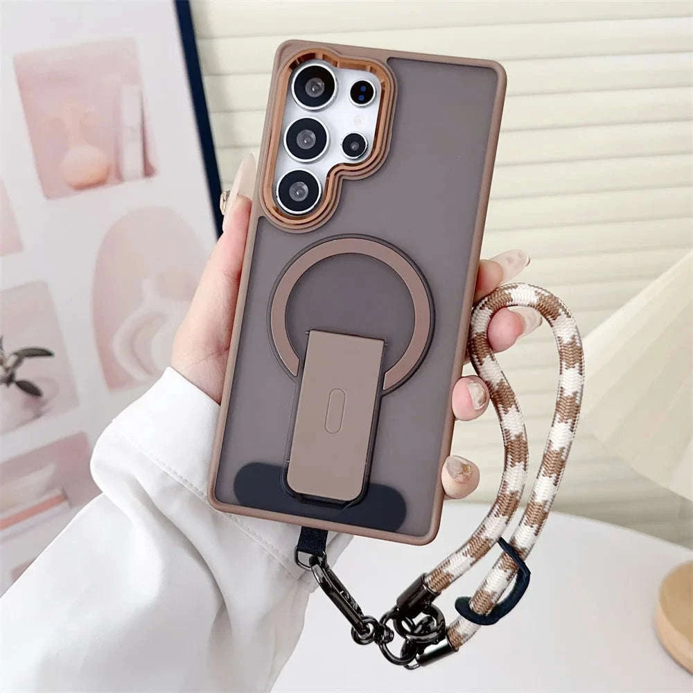 Magnetic Wireless Charging Phone Case with Lanyard for Samsung Galaxy-Full Black / For SamsungS25 Ultra