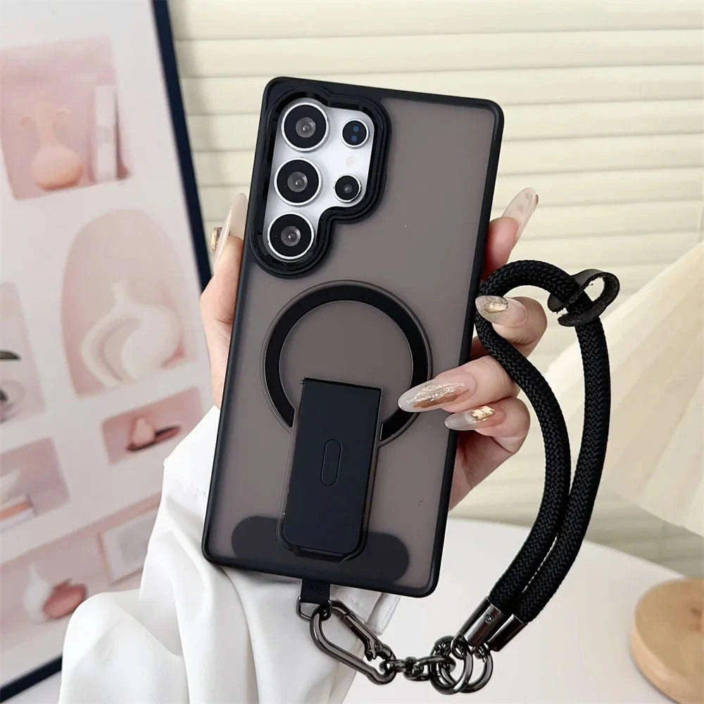 Magnetic Wireless Charging Phone Case with Lanyard for Samsung Galaxy-Full Black / For SamsungS25 Ultra
