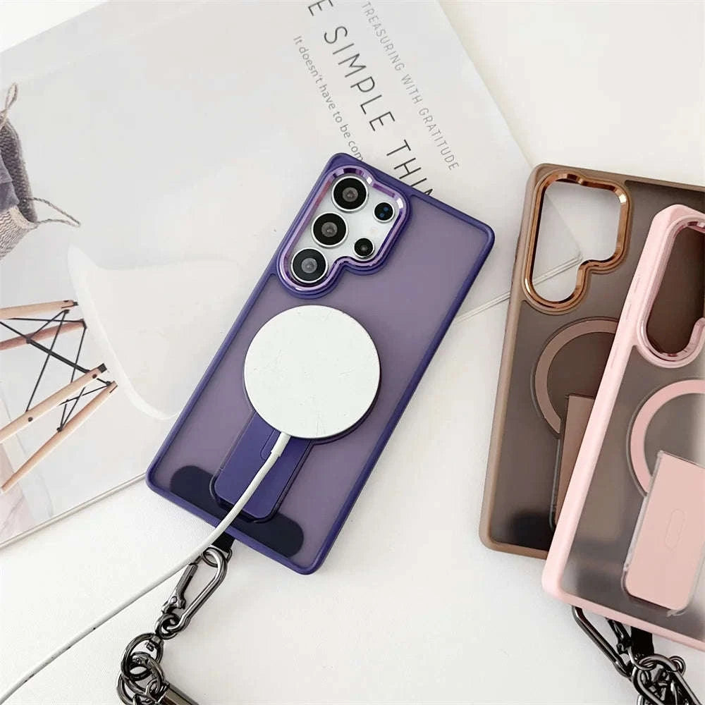 Magnetic Wireless Charging Phone Case with Lanyard for Samsung Galaxy-Full Black / For SamsungS25 Ultra