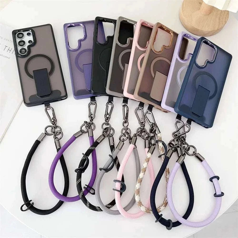 Magnetic Wireless Charging Samsung Galaxy Case with Lanyard-Full Black / For SamsungS25 Ultra