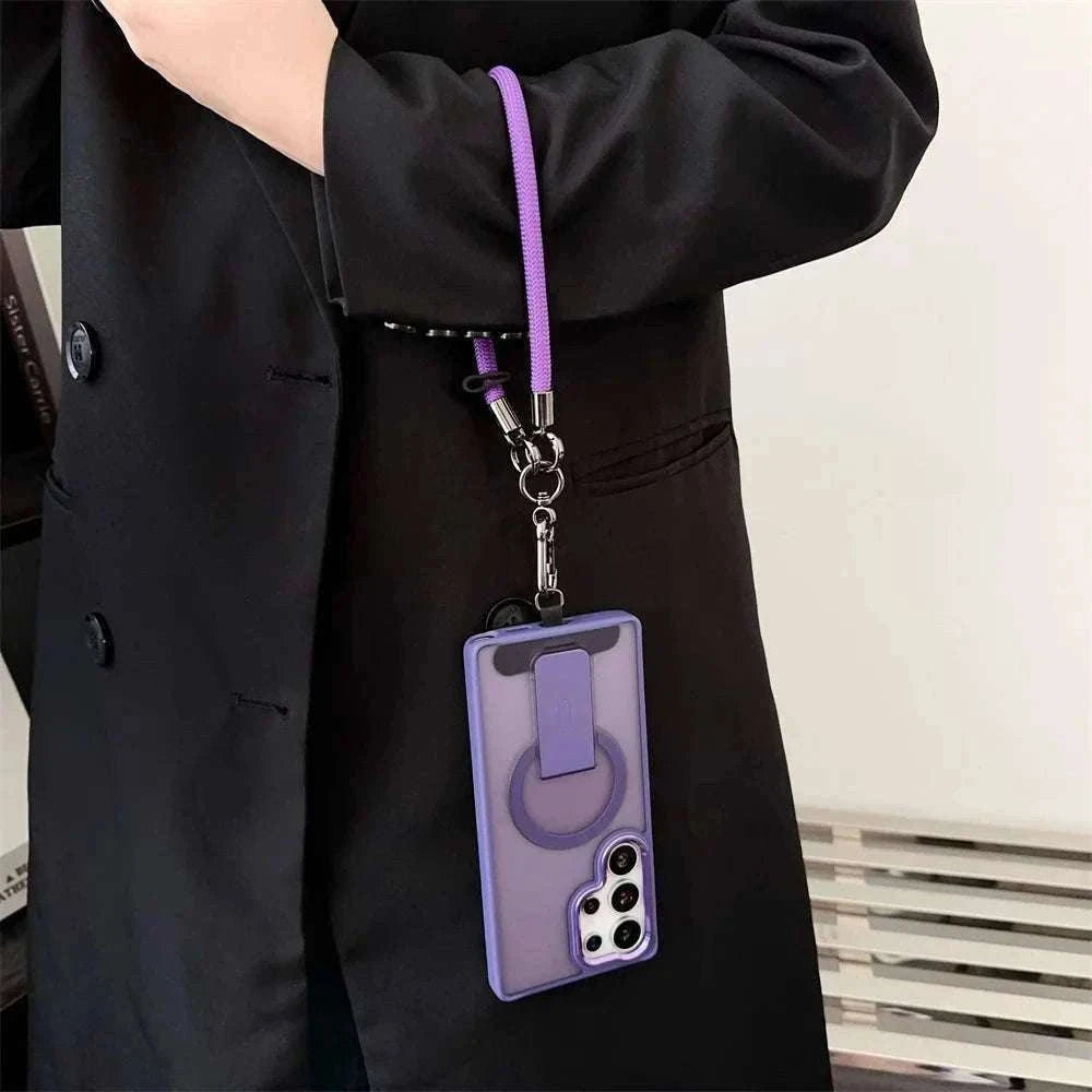 Magnetic Wireless Charging Samsung Galaxy Case with Lanyard-Full Black / For SamsungS25 Ultra