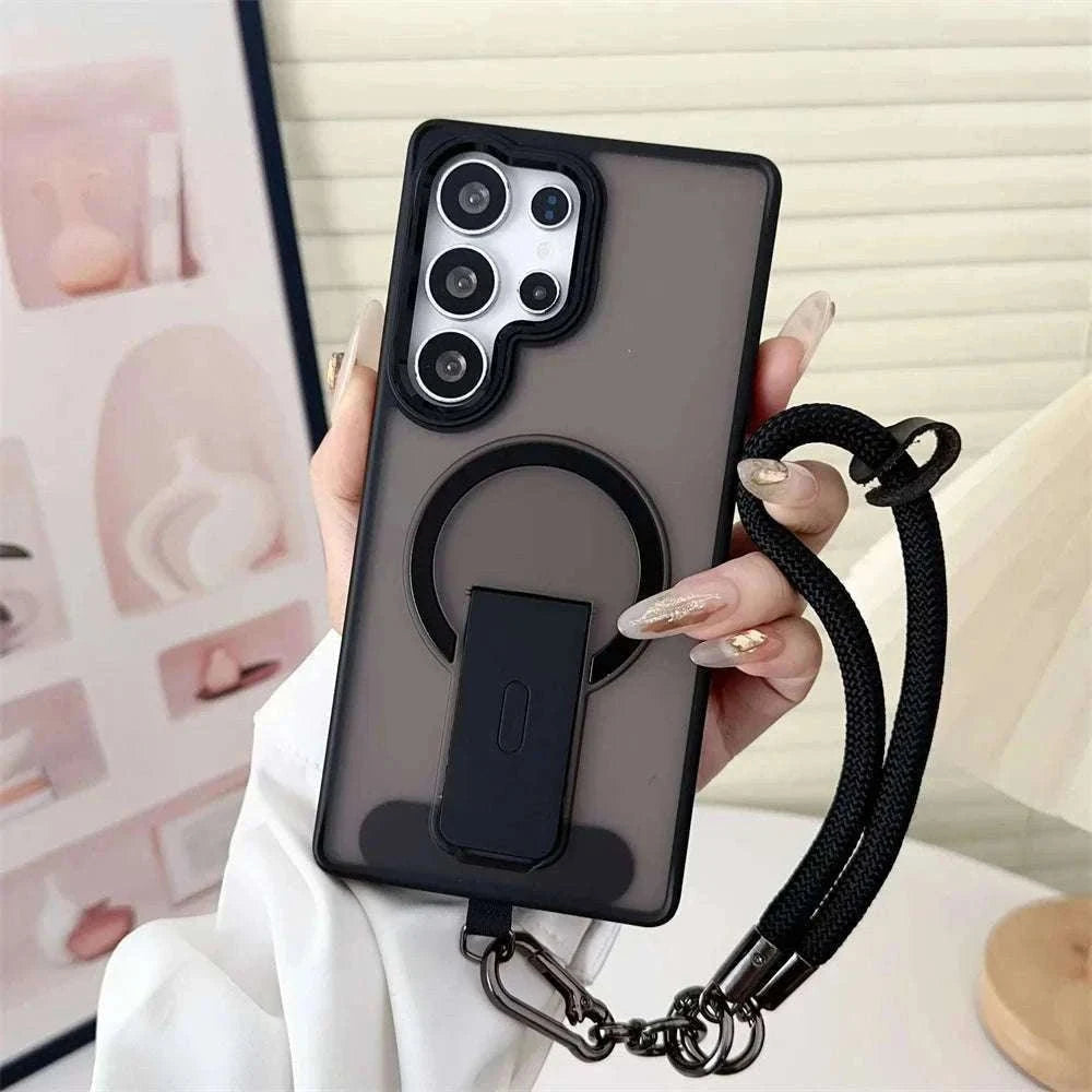 Magnetic Wireless Charging Samsung Galaxy Case with Lanyard-Full Black / For SamsungS25 Ultra
