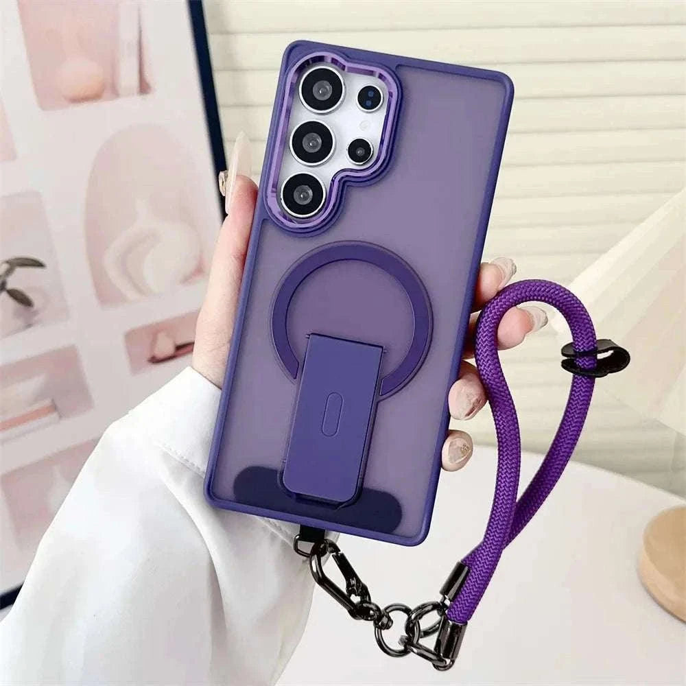 Magnetic Wireless Charging Samsung Galaxy Case with Lanyard-Full Black / For SamsungS25 Ultra
