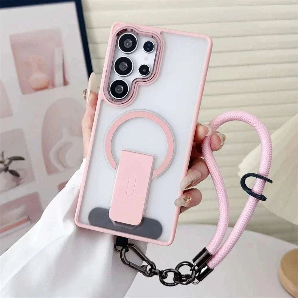 Magnetic Wireless Charging Samsung Galaxy Case with Lanyard-Full Black / For SamsungS25 Ultra