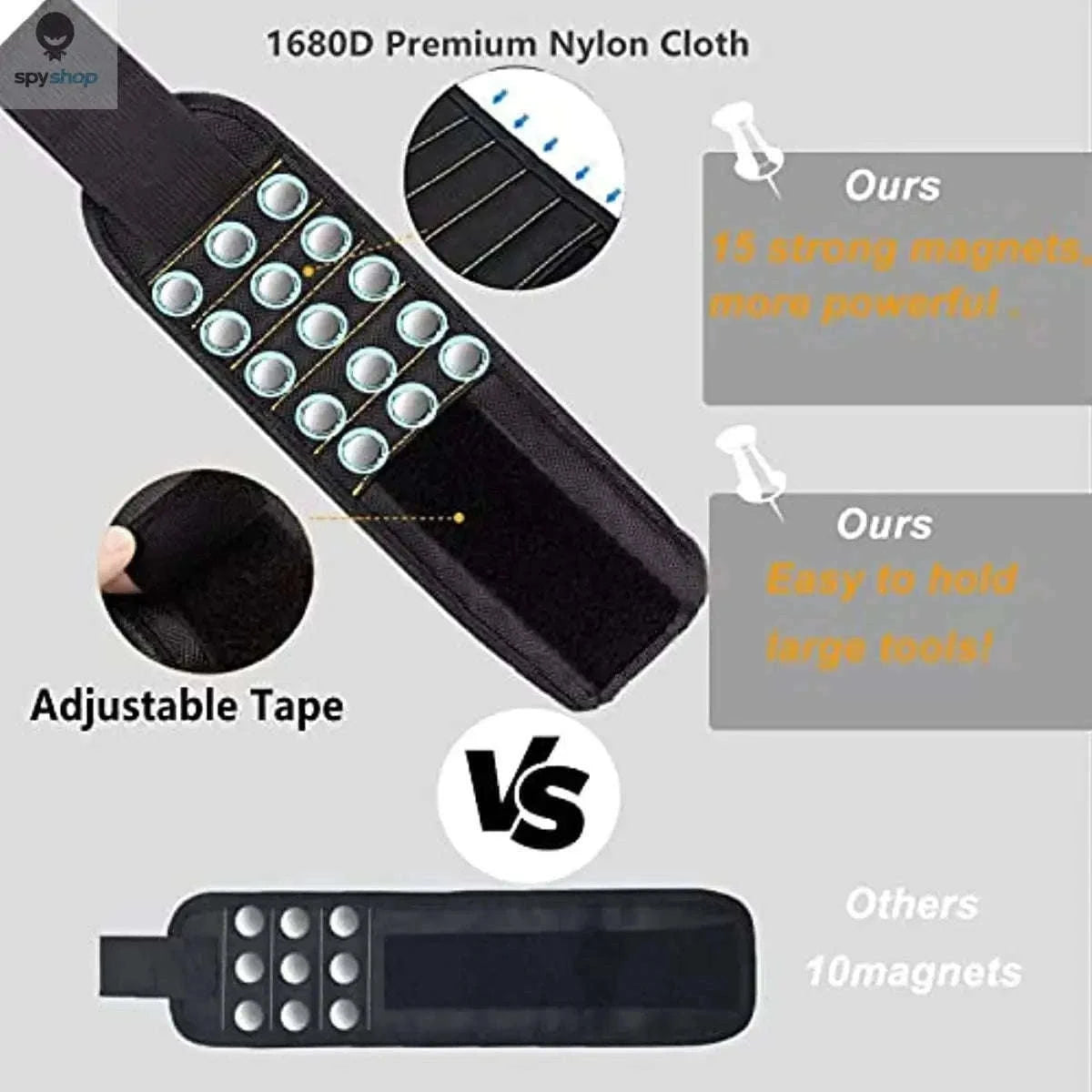 Magnetic Wristband for Screws, Nails, and Bits-5 rows of 15 magnets