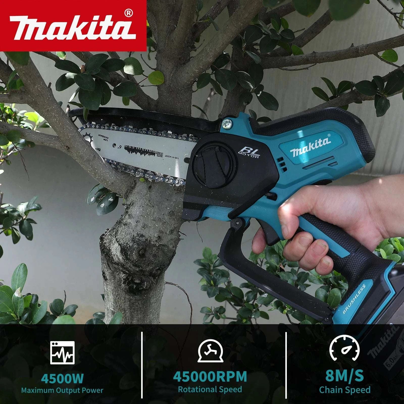 Makita 18V Cordless 8-Inch Handheld Chain Saw with Auto Oiler-No battery