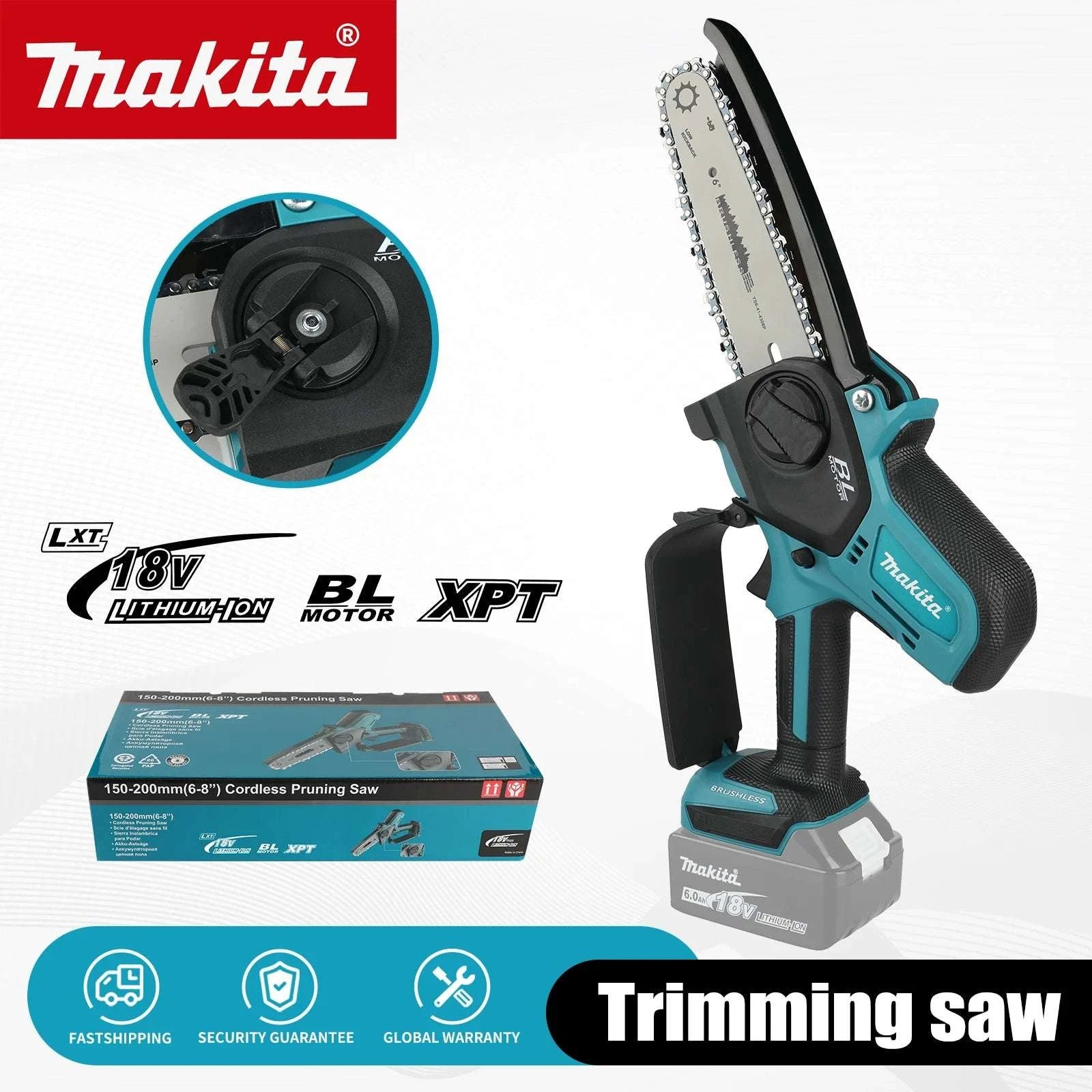Makita 18V Cordless 8-Inch Handheld Chain Saw with Auto Oiler-No battery
