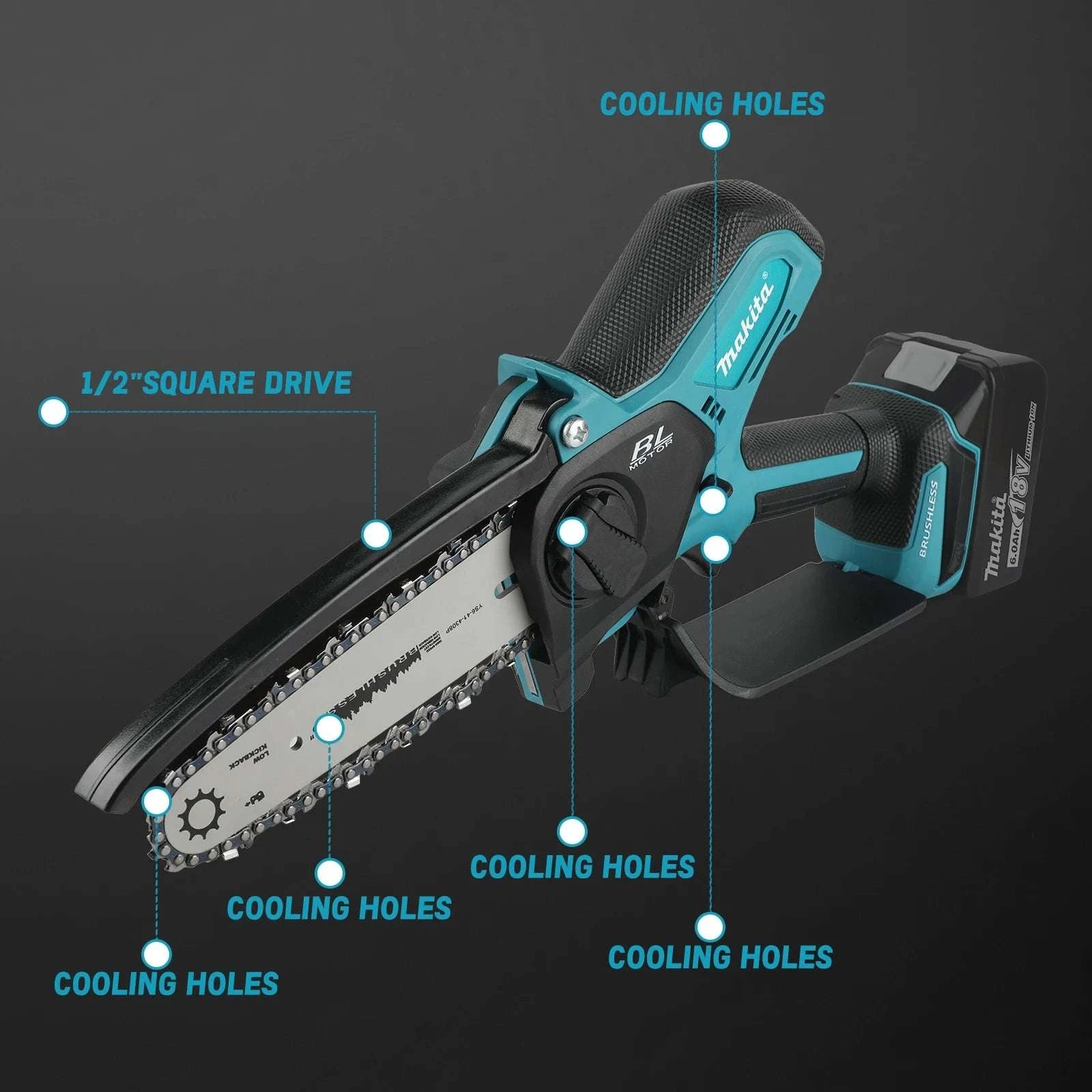 Makita 18V Cordless 8-Inch Handheld Chain Saw with Auto Oiler-No battery