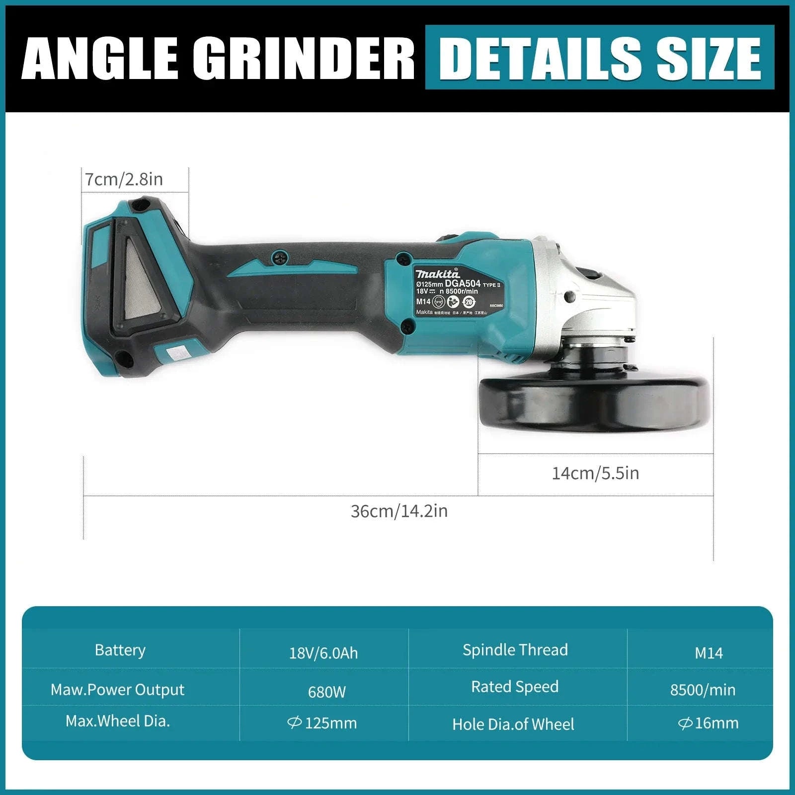 Makita DGA504 125mm Brushless Angle Grinder-bare machine