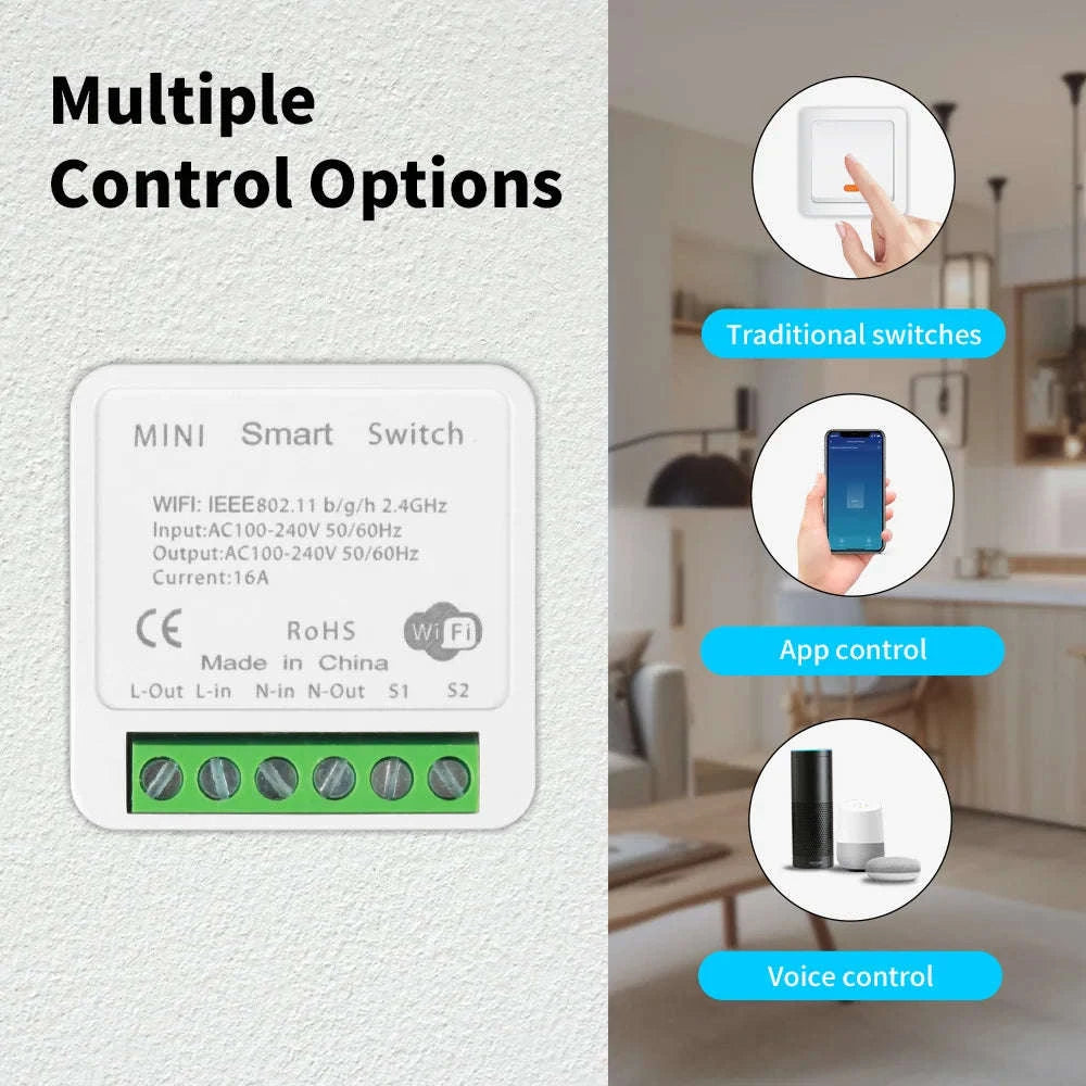 MANHOT WiFi 16A Smart Light Switch Module with Voice & App Control-2Pcs