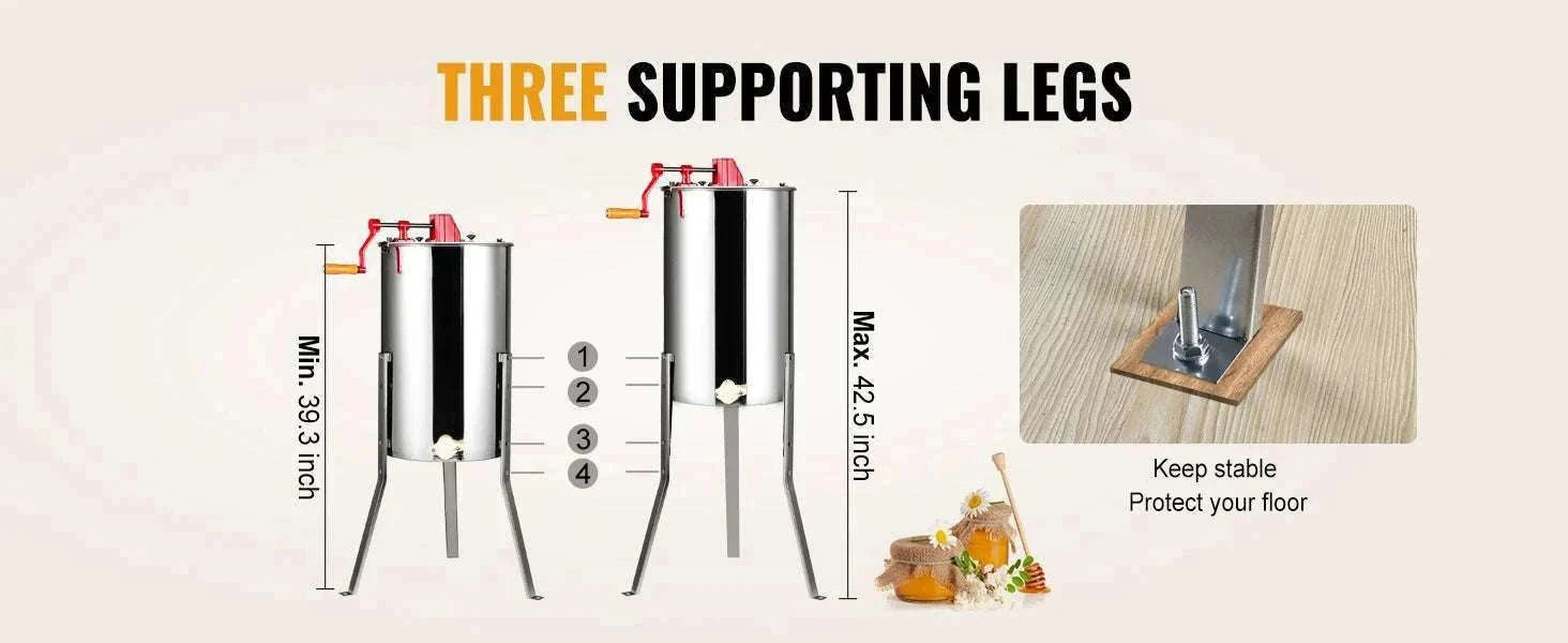 Manual 3-Frame Honey Extractor Stainless Steel Beekeeping Spinner-15in / United States