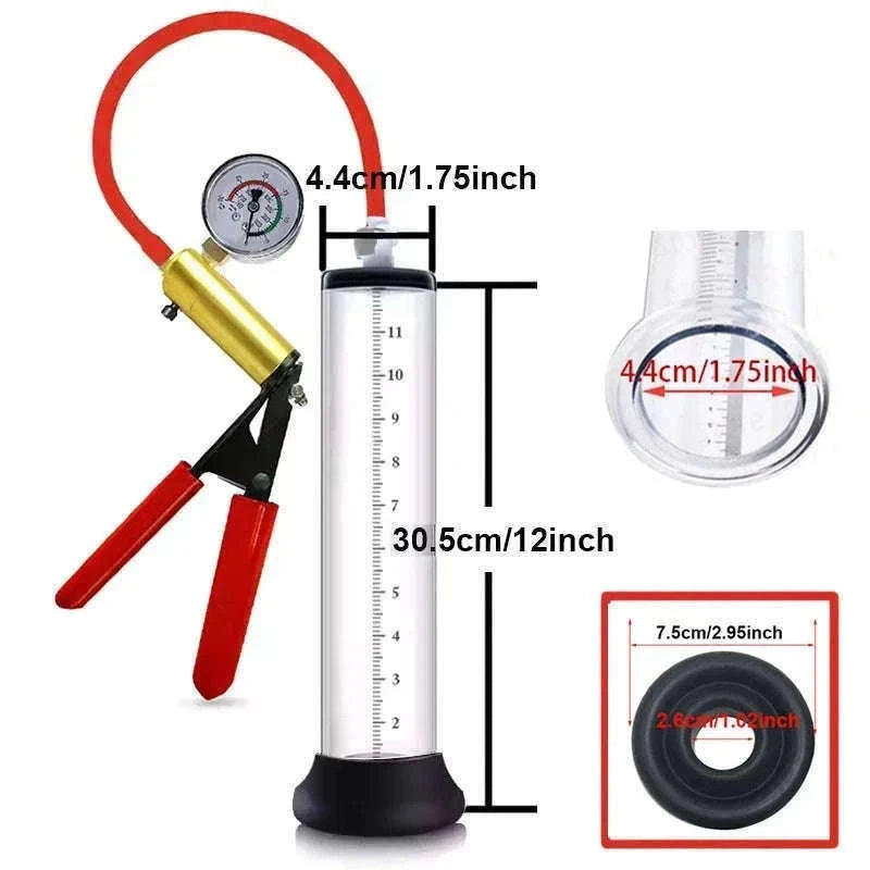Manual Acrylic Penis Pump with Vacuum Control and Gauge-A5(4.4-30.5cm) kit