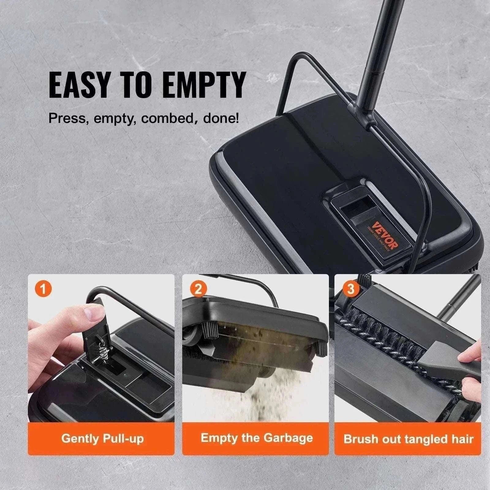 Manual Carpet Sweeper with Rotating Brush for Rugs & Hard Floors-Black / CZECH REPUBLIC