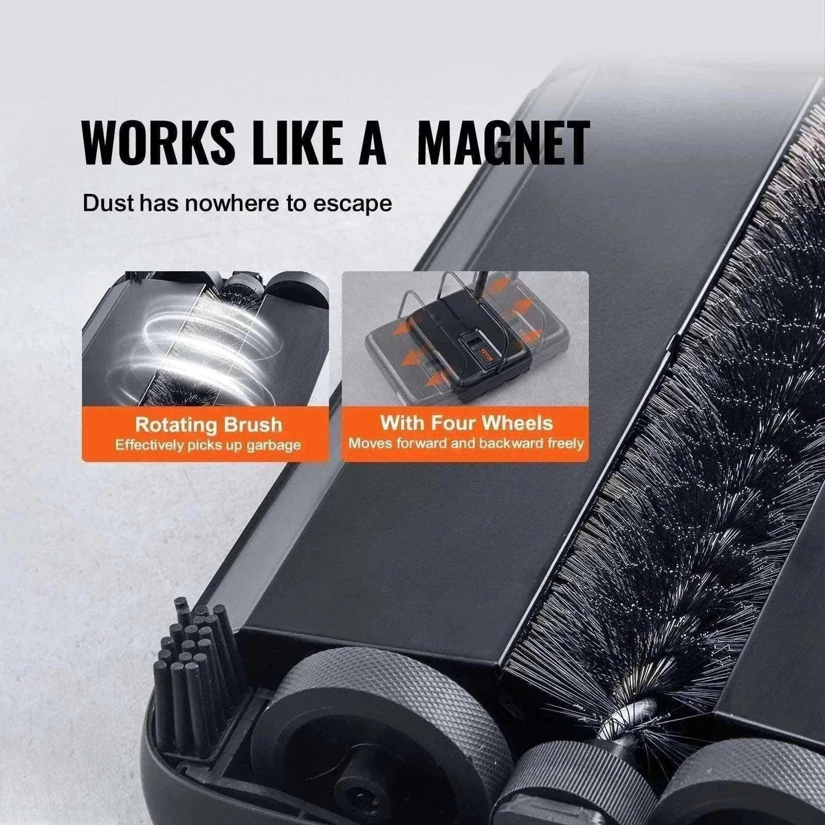 Manual Carpet Sweeper with Rotating Brush for Rugs & Hard Floors-Black / CZECH REPUBLIC