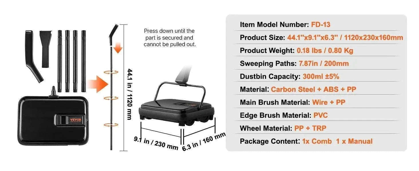 Manual Carpet Sweeper with Rotating Brush for Rugs & Hard Floors-Black / CZECH REPUBLIC
