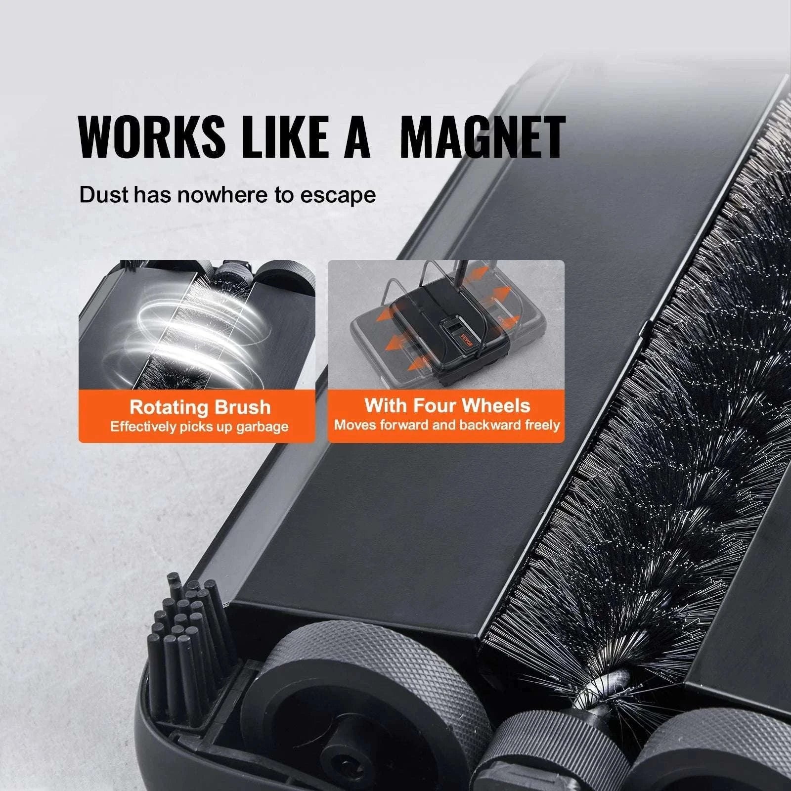 Manual Carpet Sweeper with Rotating Brush for Rugs & Hard Floors-Black / CZECH REPUBLIC