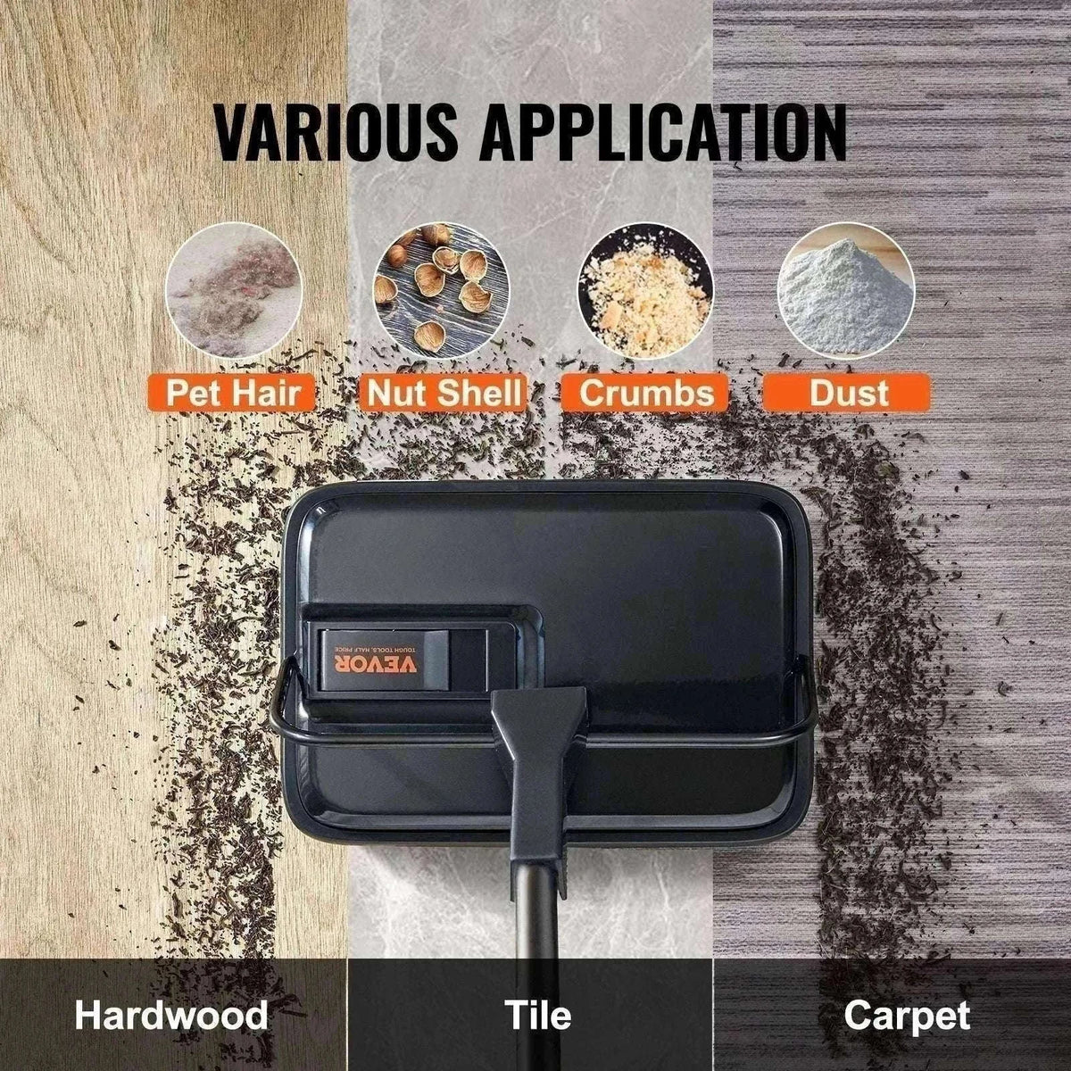 Manual Carpet Sweeper with Rotating Brush for Rugs & Hard Floors-Black / CZECH REPUBLIC