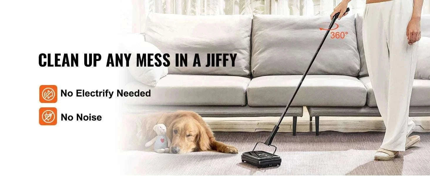 Manual Carpet Sweeper with Rotating Brush for Rugs & Hard Floors-Black / CZECH REPUBLIC