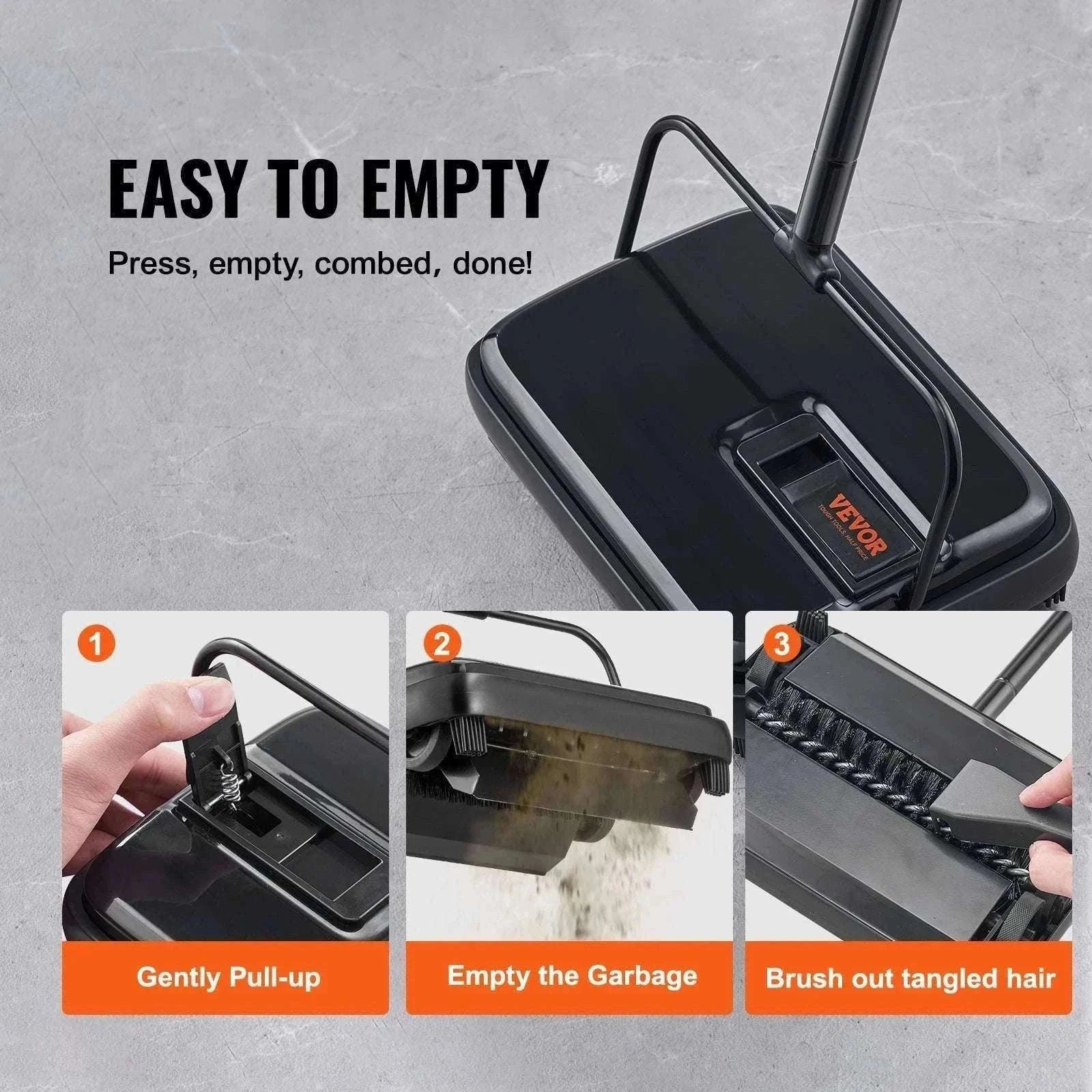 Manual Carpet Sweeper with Rotating Brush for Rugs & Hard Floors-Black / CZECH REPUBLIC