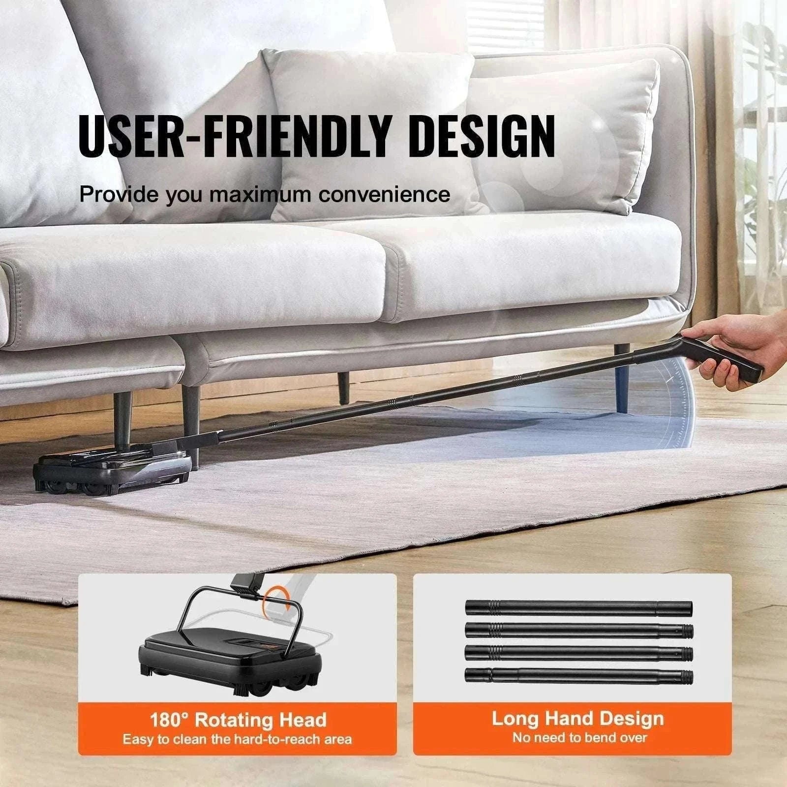 Manual Carpet Sweeper with Rotating Brush for Rugs & Hard Floors-Black / CZECH REPUBLIC