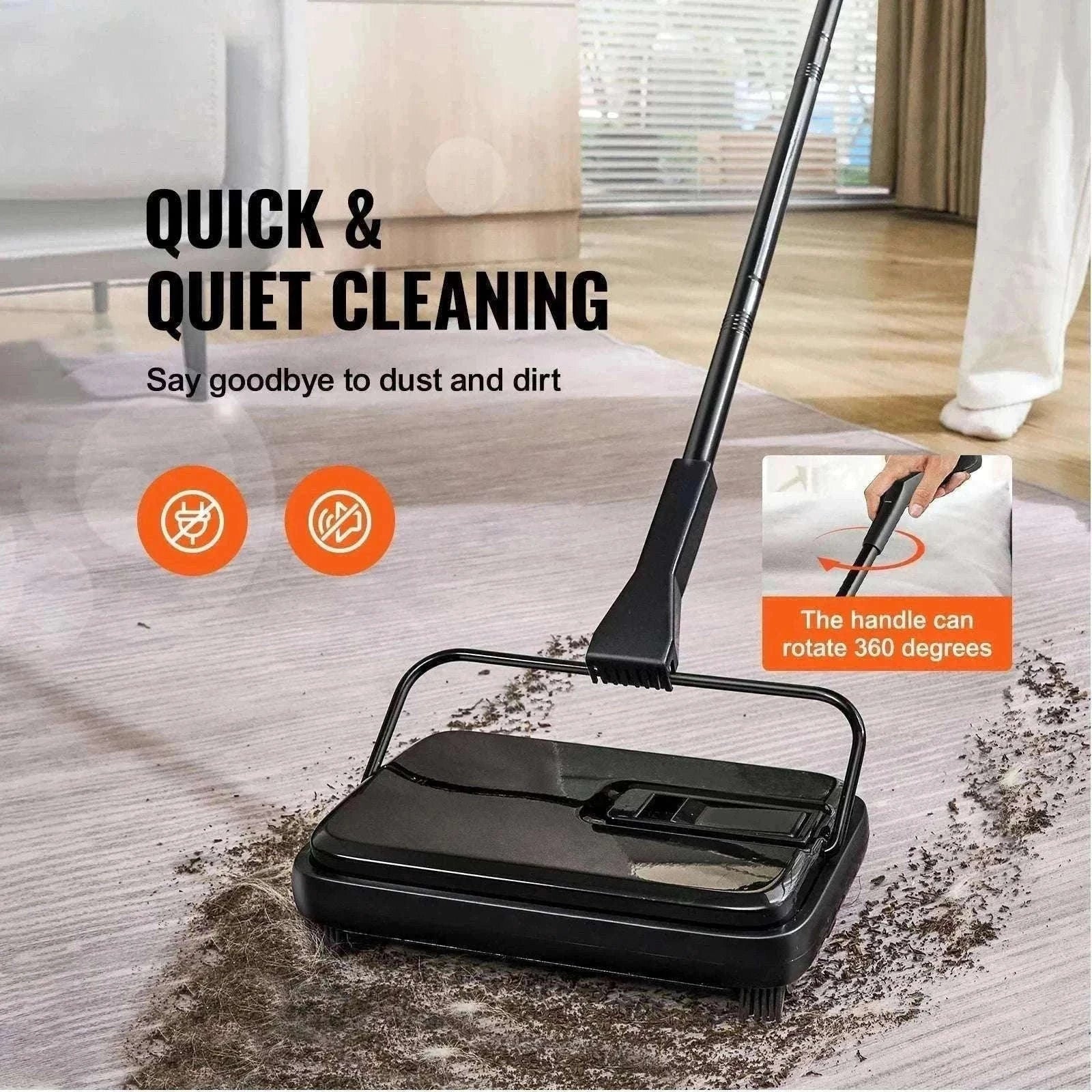 Manual Carpet Sweeper with Rotating Brush for Rugs & Hard Floors-Black / CZECH REPUBLIC