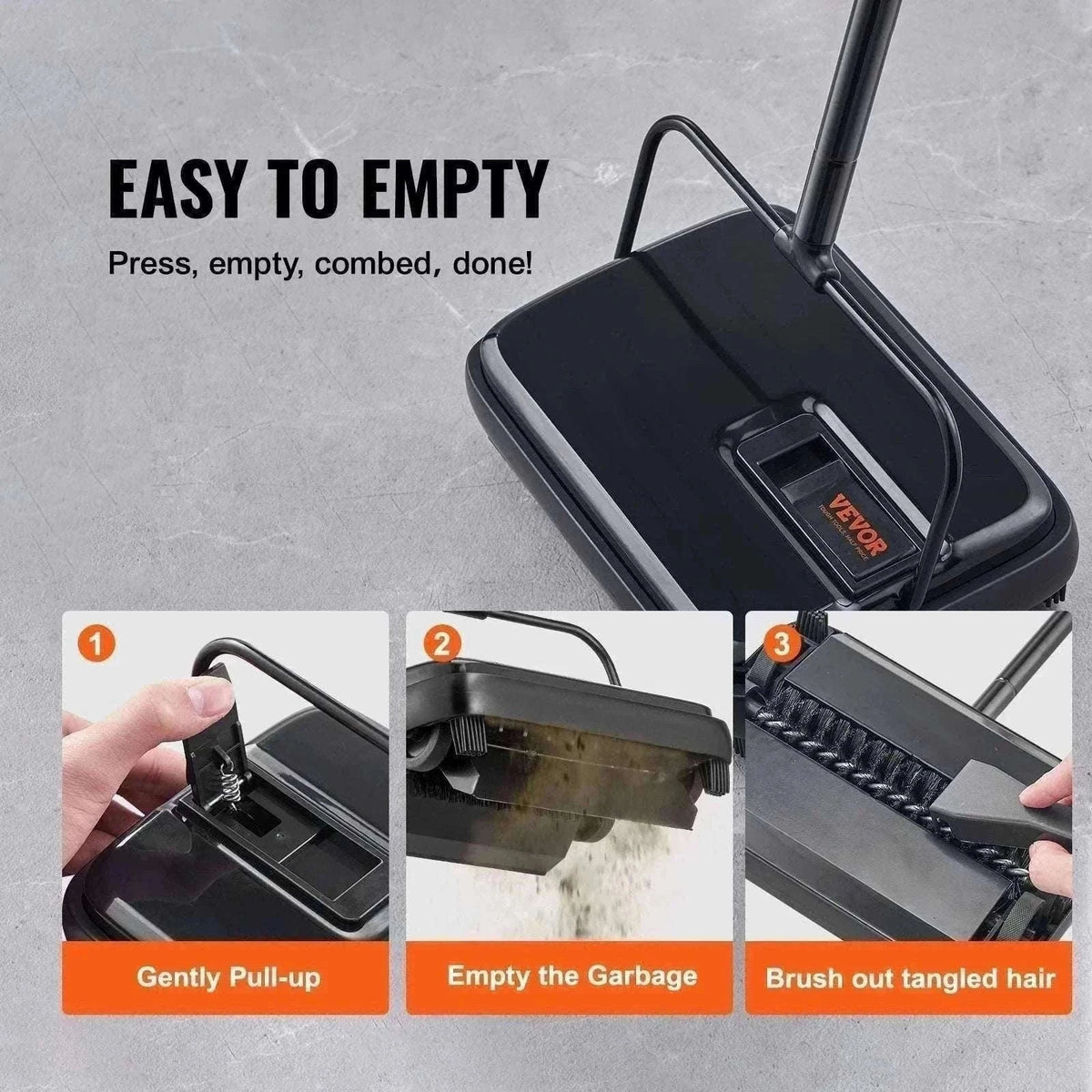 Manual Carpet Sweeper with Rotating Brush for Rugs & Hard Floors-Black / CZECH REPUBLIC