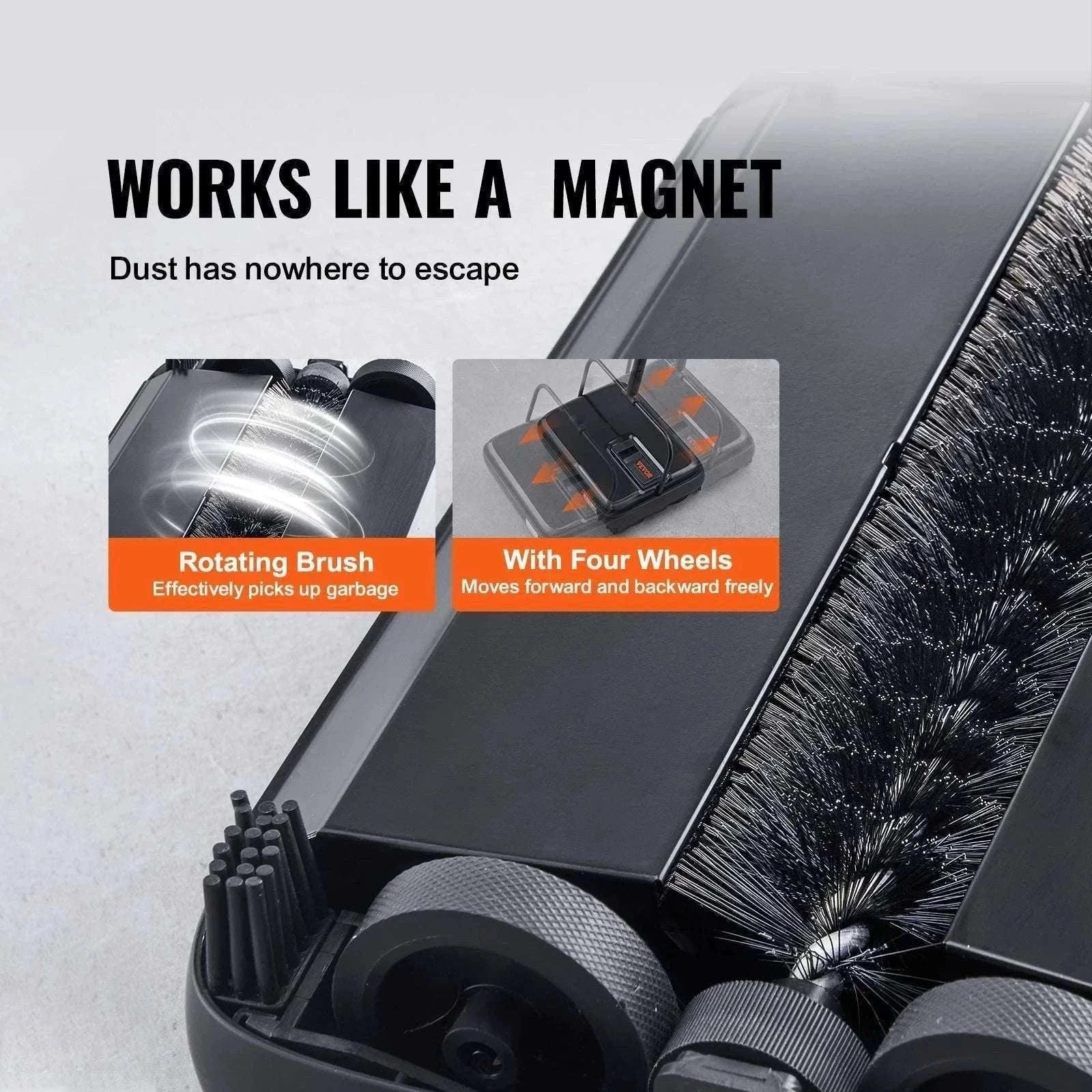 Manual Carpet Sweeper with Rotating Brush for Rugs & Hard Floors-Black / CZECH REPUBLIC