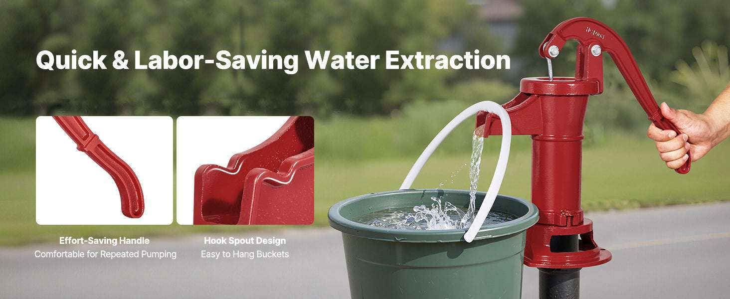 Manual Cast Iron Hand Water Pump 25 ft Lift for Wells & Garden-Red / United States