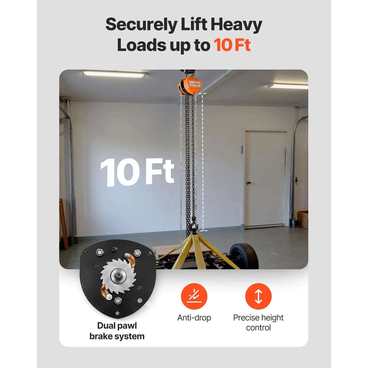 Manual Chain Hoist 1100–6600 lbs with G80 Chain, 10ft/20ft Lift-2T 20FT / United States
