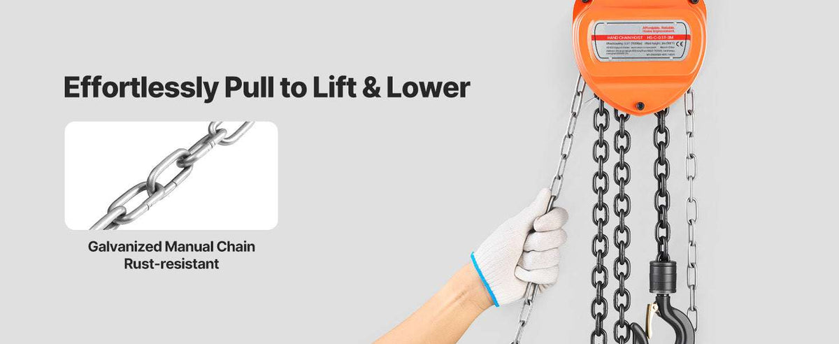 Manual Chain Hoist 1100–6600 lbs with G80 Chain, 10ft/20ft Lift-2T 20FT / United States