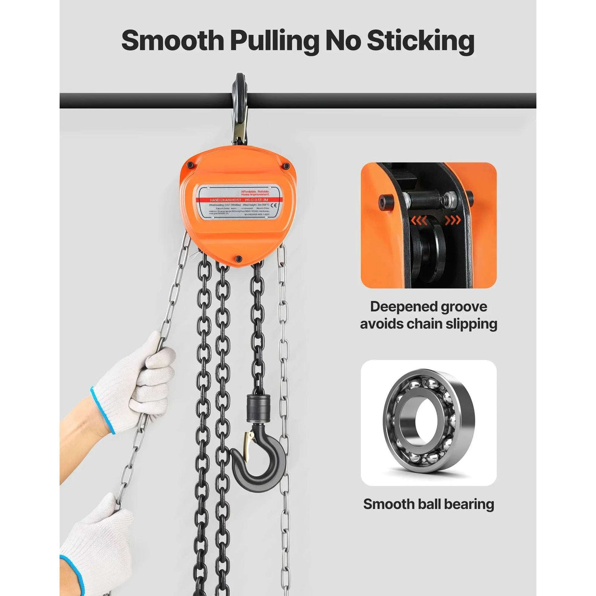 Manual Chain Hoist 1100–6600 lbs with G80 Chain, 10ft/20ft Lift-2T 20FT / United States