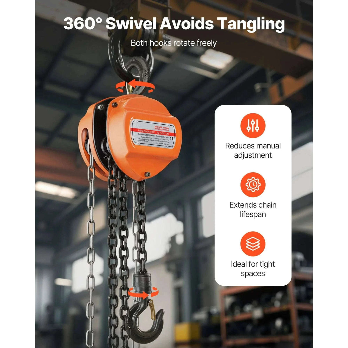 Manual Chain Hoist 1100–6600 lbs with G80 Chain, 10ft/20ft Lift-2T 20FT / United States