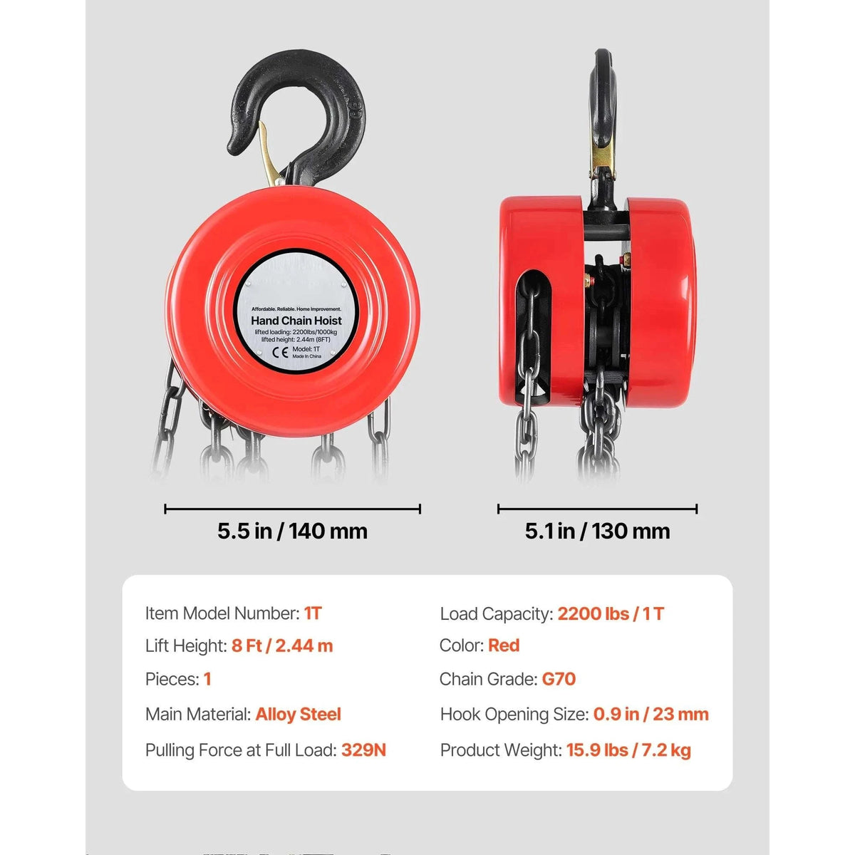 Manual Chain Hoist 1T/2T with 8–20 ft Lift for Garage & Warehouse-1T 8FT / Poland