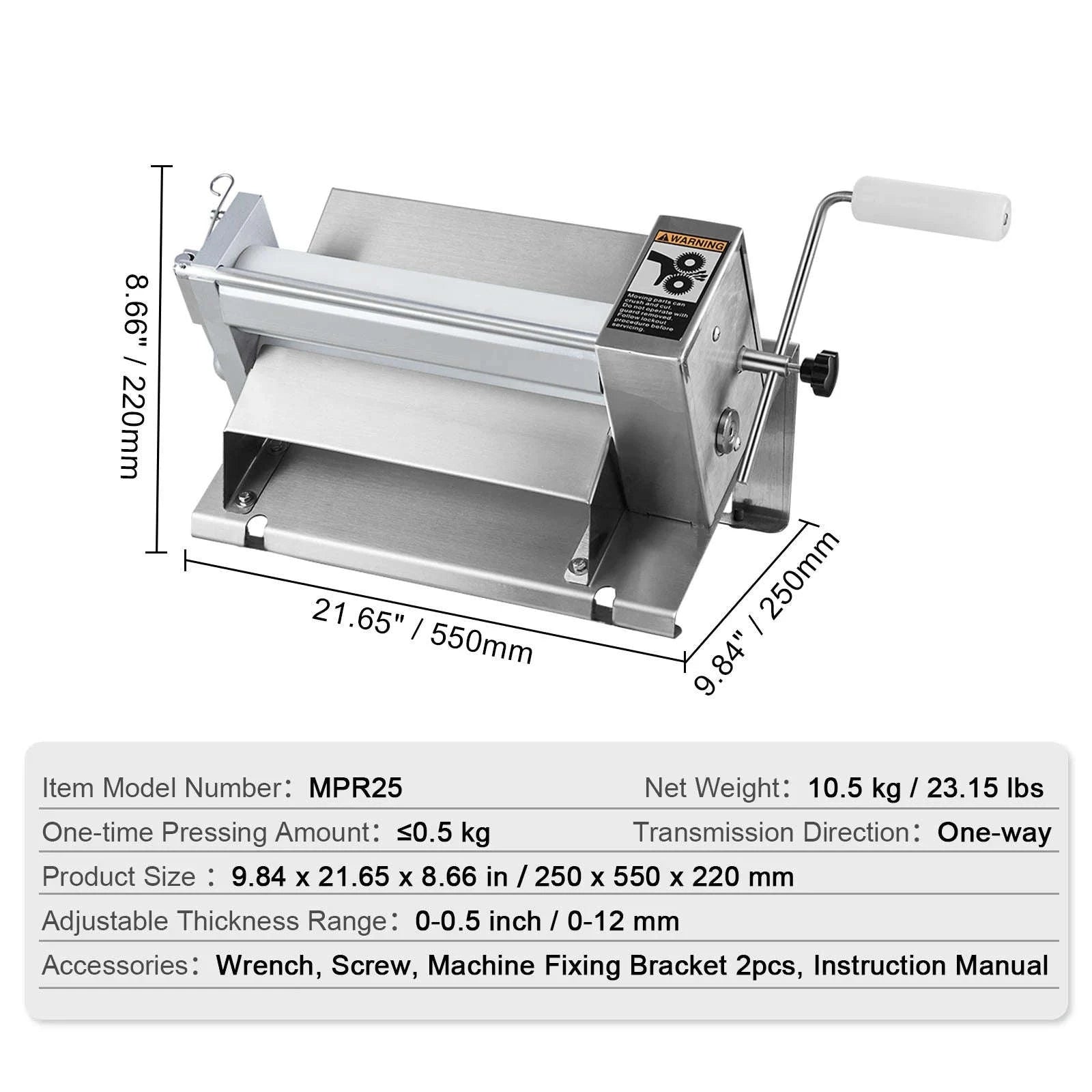 Manual Dough Sheeter Machine with Adjustable Thickness-11inch / United States