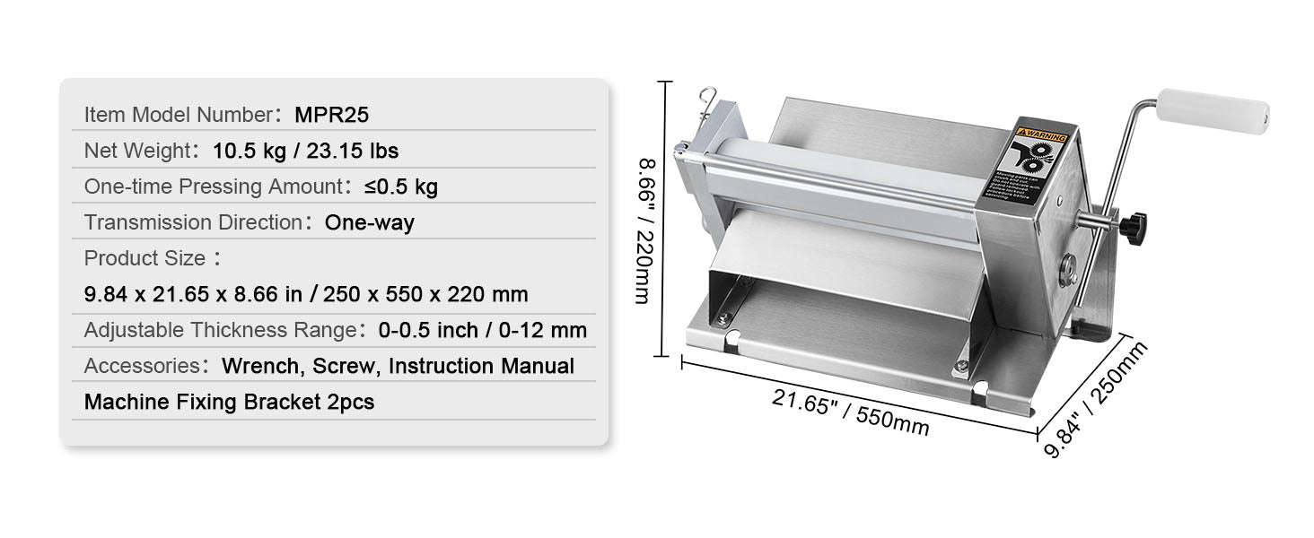 Manual Dough Sheeter Machine with Adjustable Thickness-11inch / United States