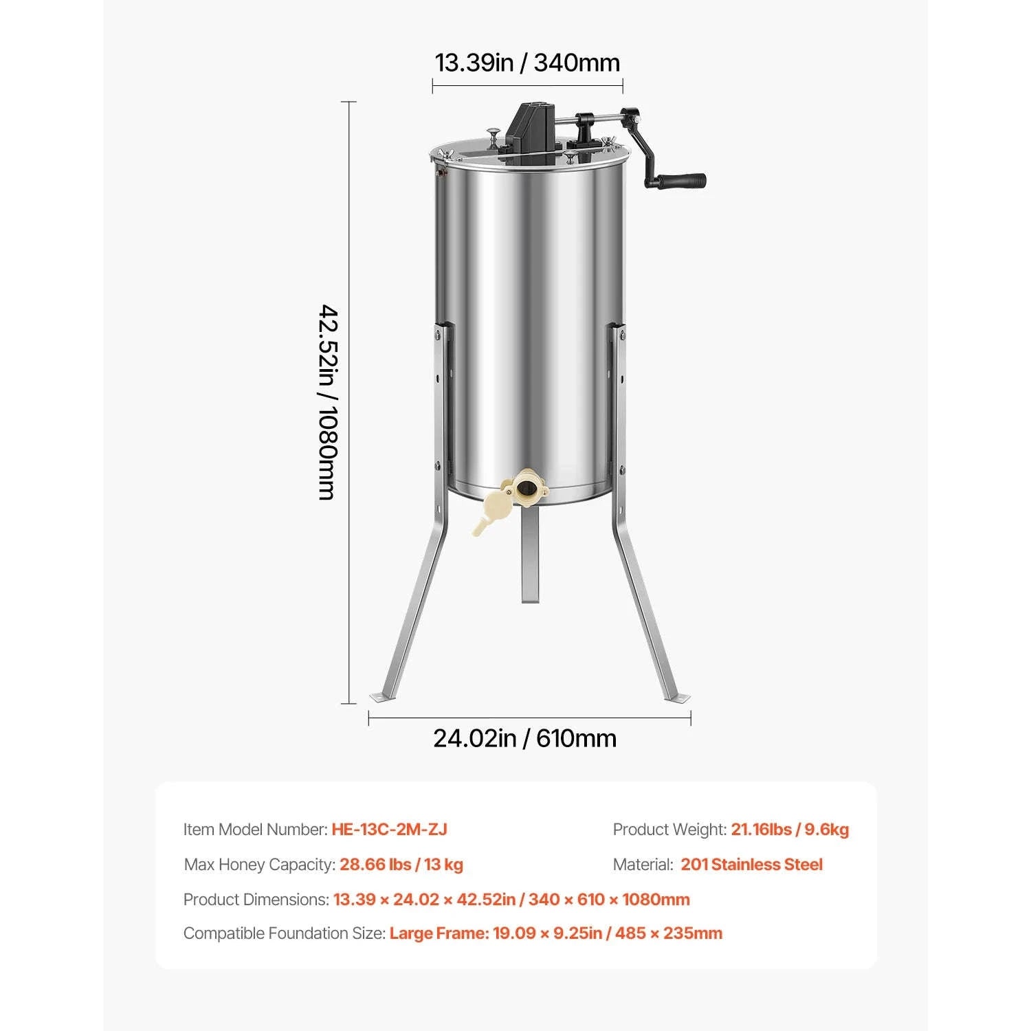 Manual Honey Extractor with Transparent Lid and Adjustable Stand-6 frames / Poland