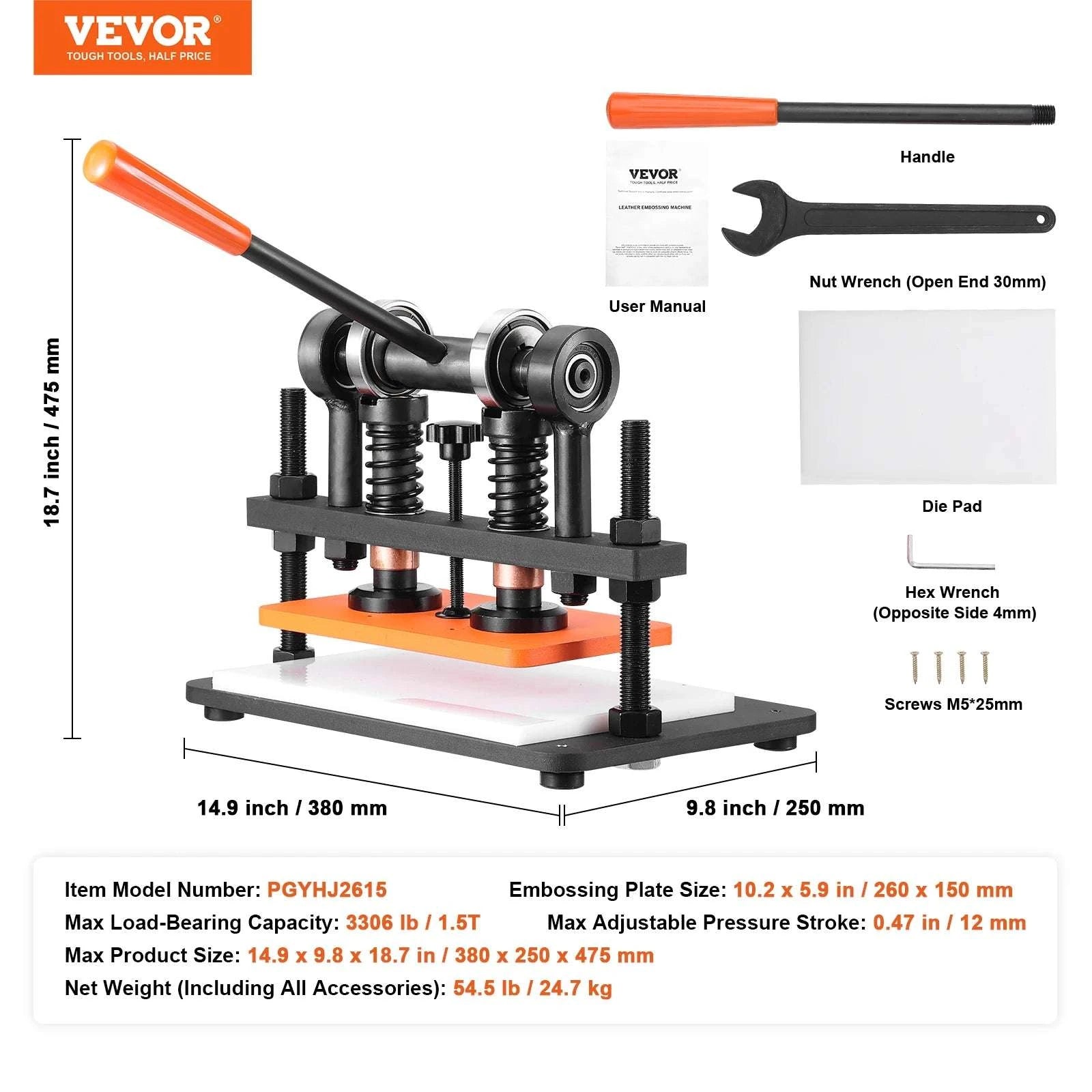 Manual Leather Cutting & Embossing Machine with 1.5T Pressure-36 x 26 cm / United States