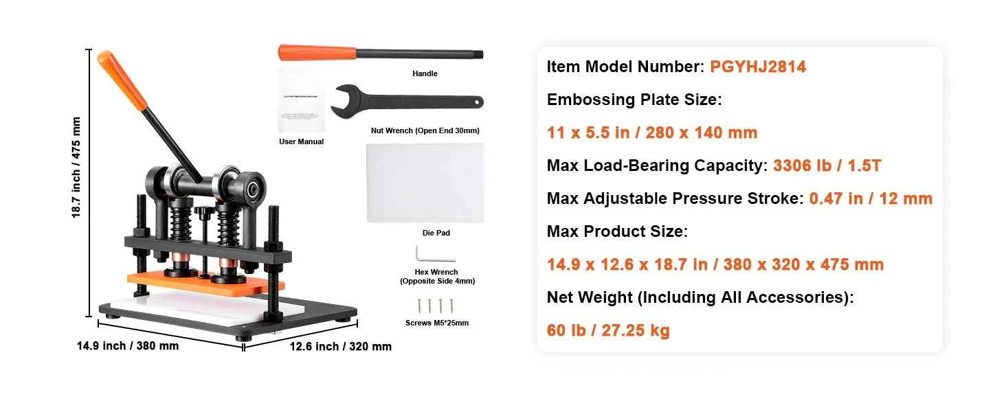 Manual Leather Cutting & Embossing Machine with 1.5T Pressure-36 x 26 cm / United States