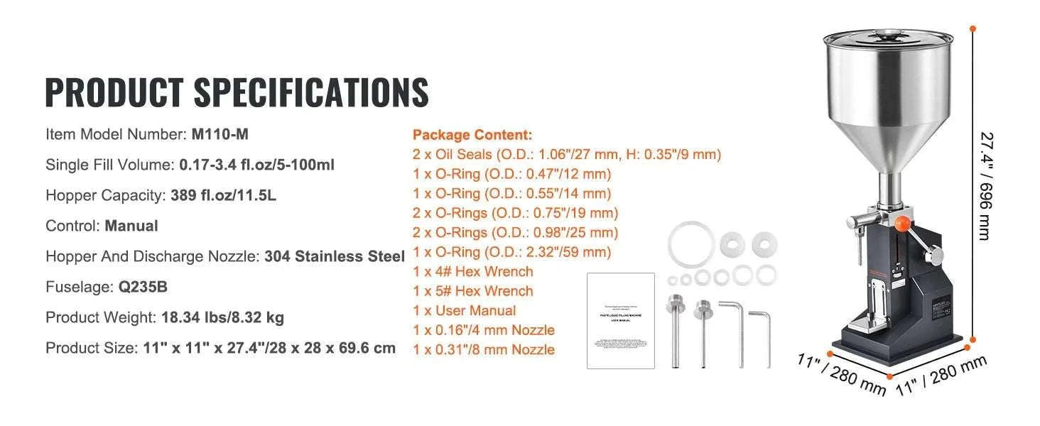 Manual Liquid Filling Machine 5-100ml Adjustable Bottle Filler-