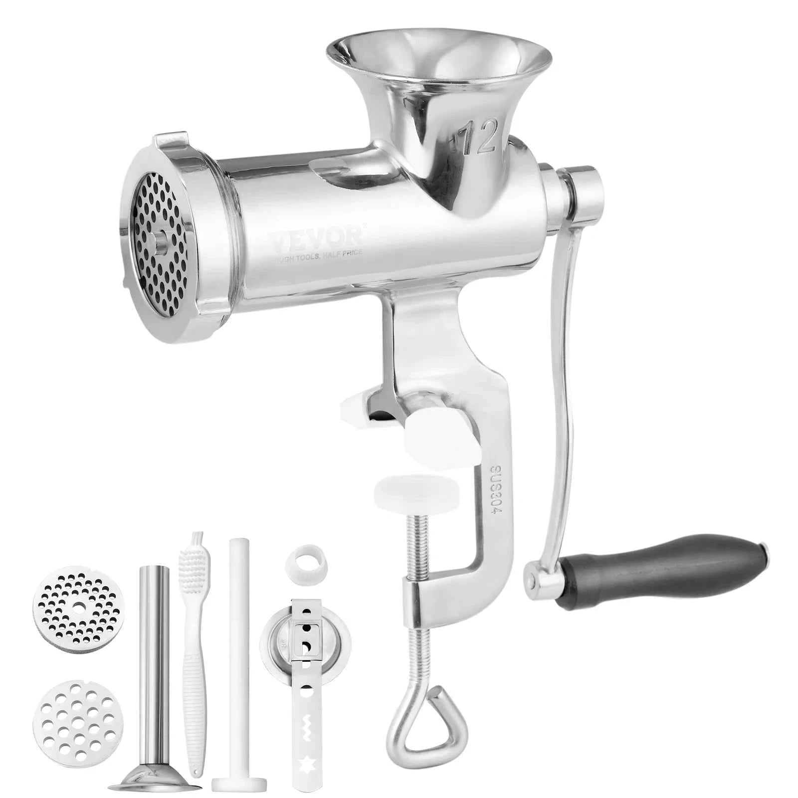 Manual Meat Grinder 304 Stainless Steel Hand Meat Grinder with Steel Table Clamp-Germany