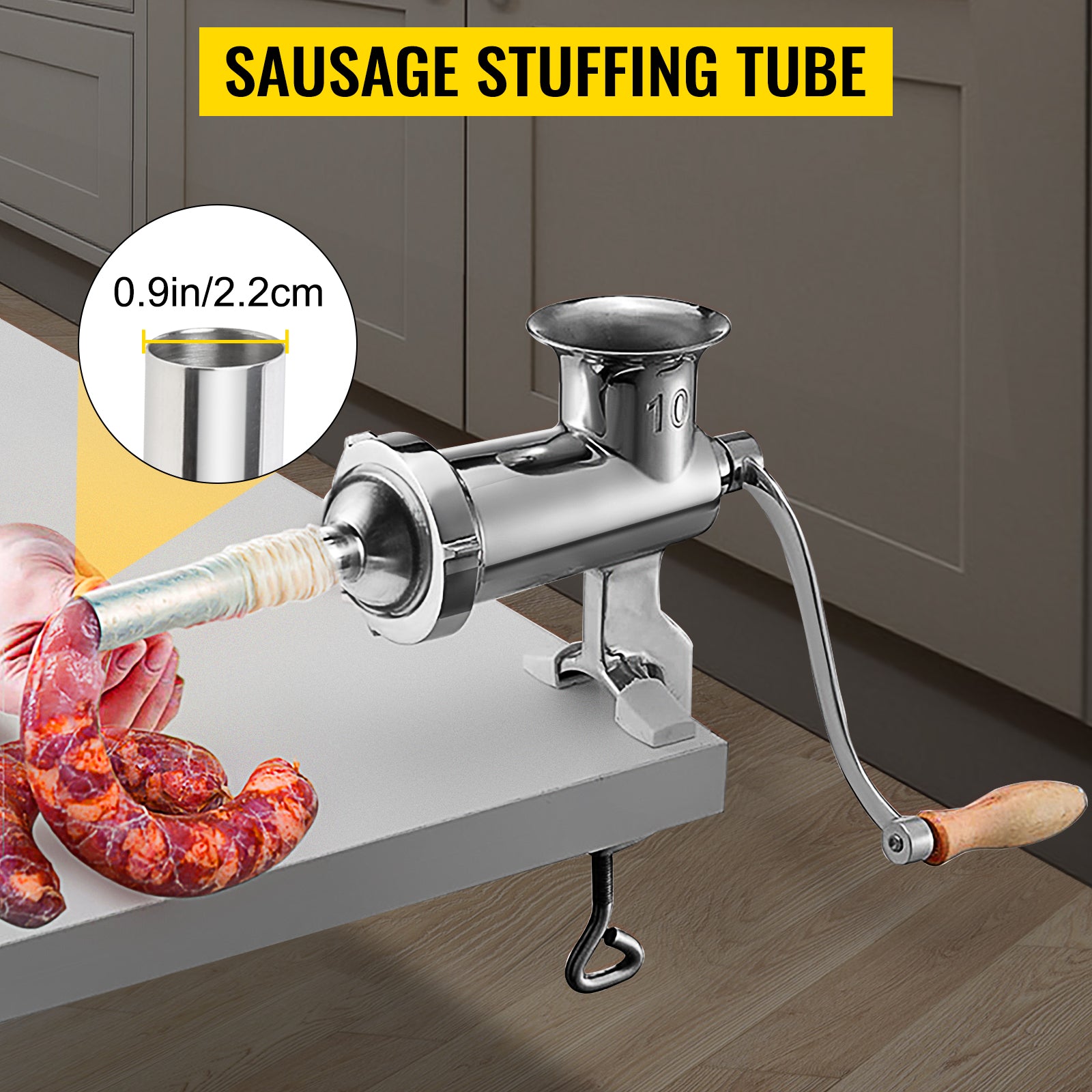 Manual Meat Grinder Stainless Steel with Clamp & Sausage Maker