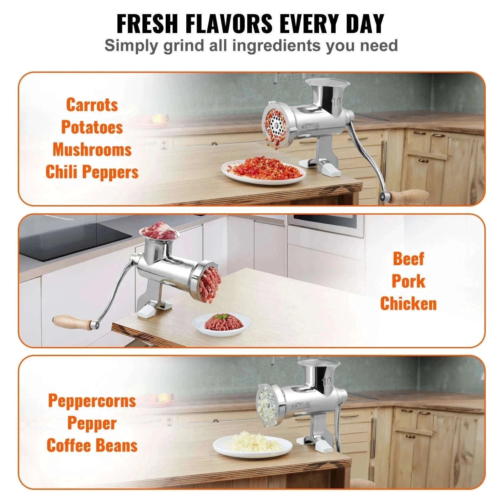 Manual Meat Grinder Stainless Steel Hand Grinder with Table Clamp and Sausage Maker-CZECH REPUBLIC