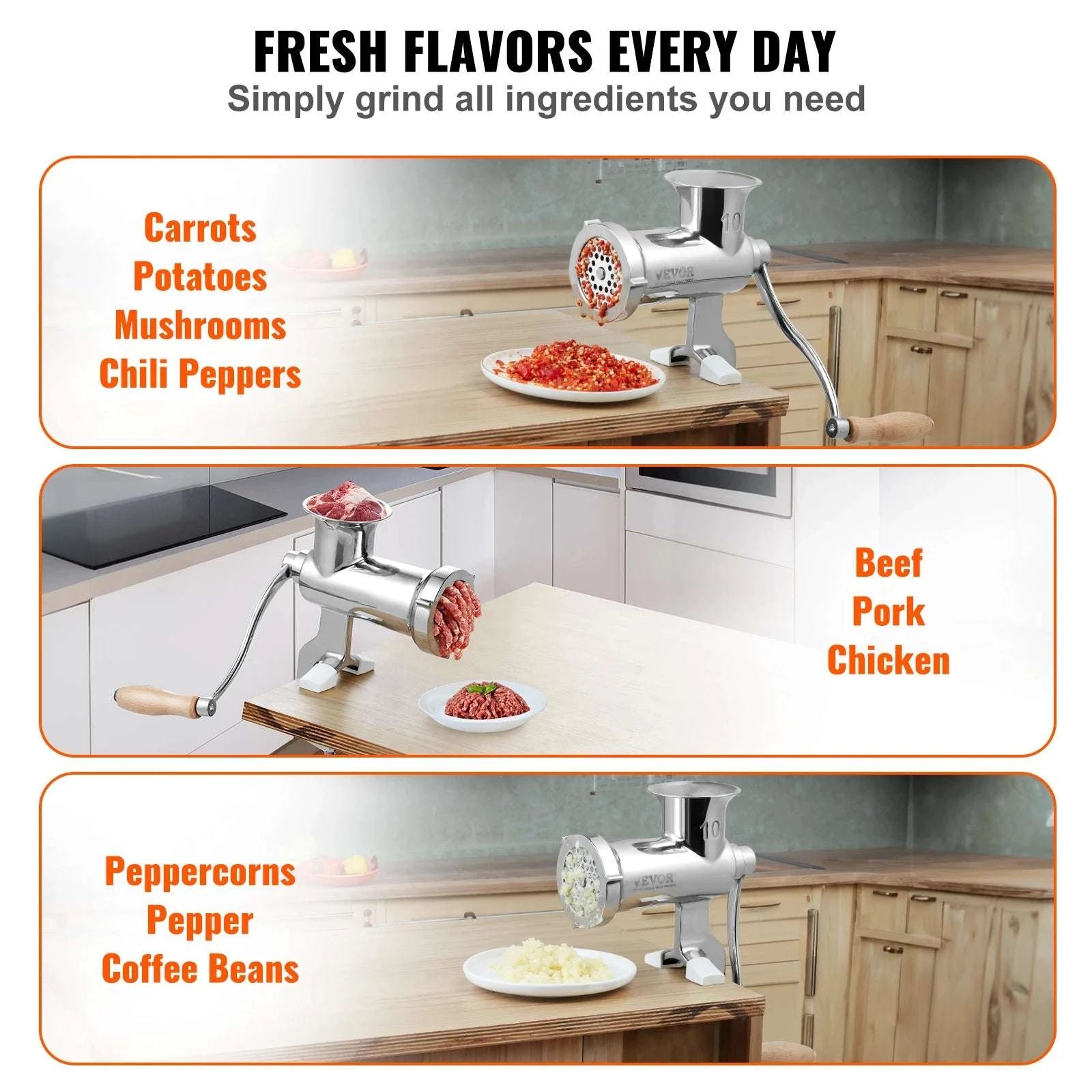 Manual Meat Grinder Stainless Steel with Clamp & Sausage Maker-CZECH REPUBLIC