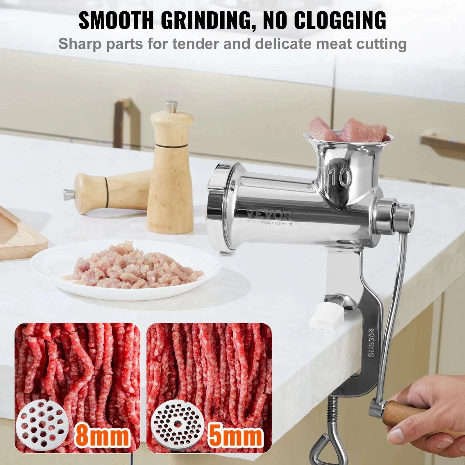 Manual Meat Grinder Stainless Steel with Clamp & Sausage Maker-CZECH REPUBLIC