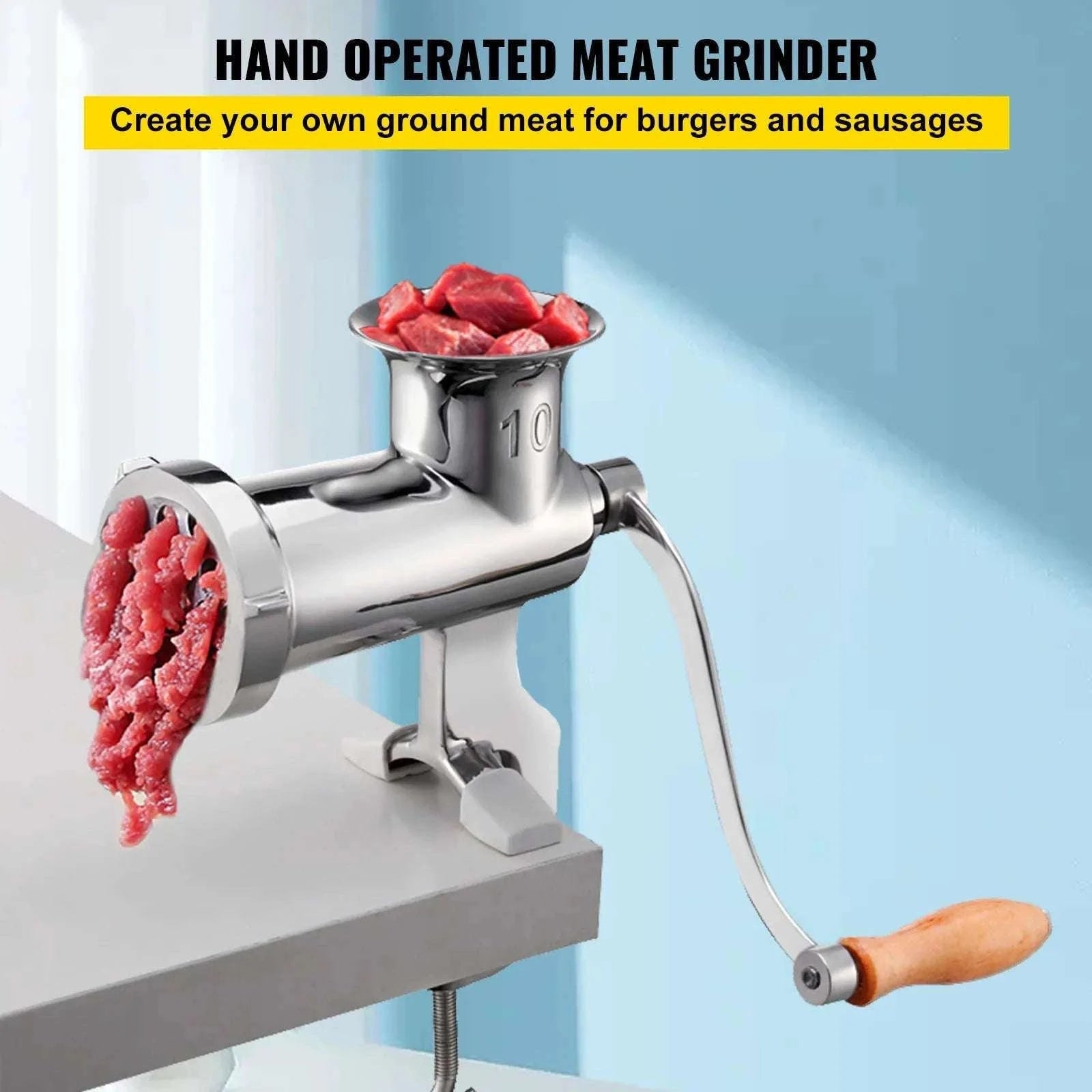 Manual Meat Grinder Stainless Steel with Clamp & Sausage Maker-CZECH REPUBLIC