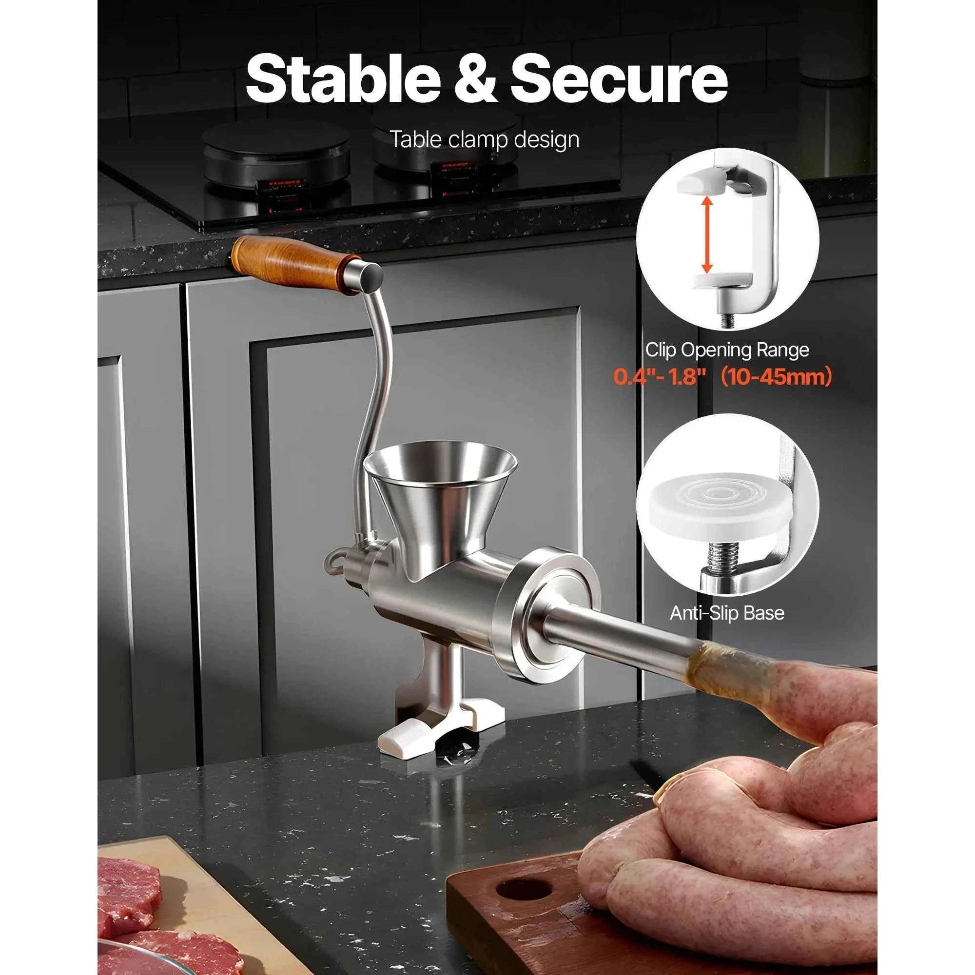 Manual Meat Grinder with Steel Table Clamp, 2 Cutting Plates & Sausage Tubes-5 Caliber / United States