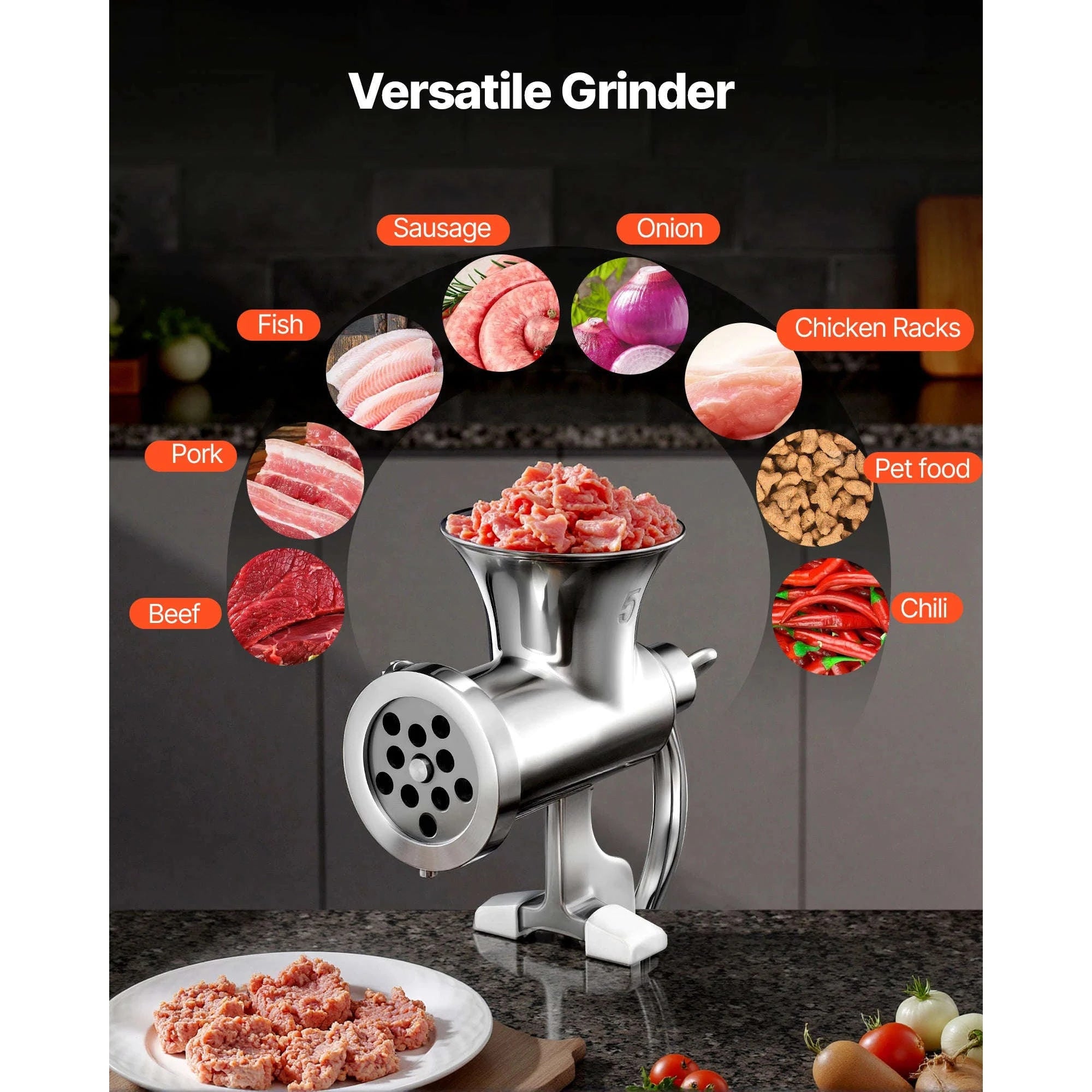Manual Meat Grinder with Steel Table Clamp, 2 Cutting Plates & Sausage Tubes-5 Caliber / United States