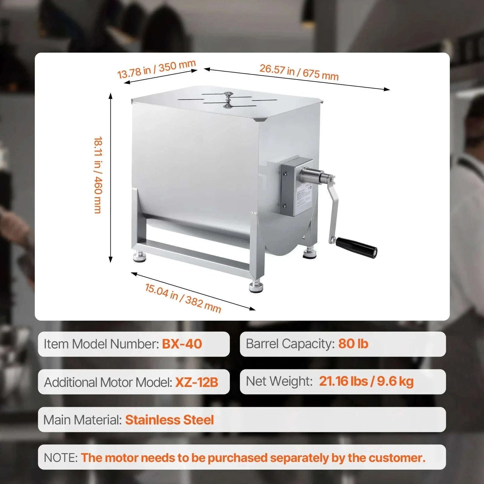 Manual Meat Mixer with Lid, Handle and Gear Reducer-10L / Germany